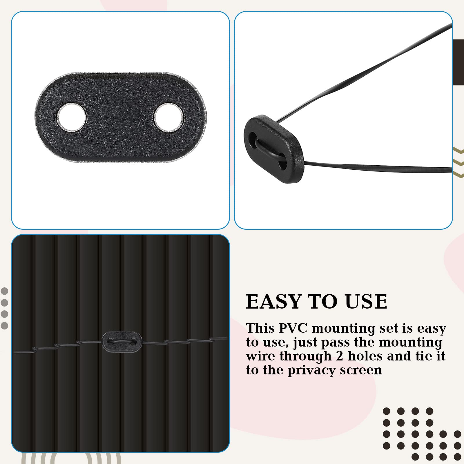 Photect 200 Sets Fixation pour Clôture Brise-Vue 200 Clips Montage en PVC Résistant aux Intempéries 200 Attaches Câble Fil Plaque de Montage pour Jardin Balcon