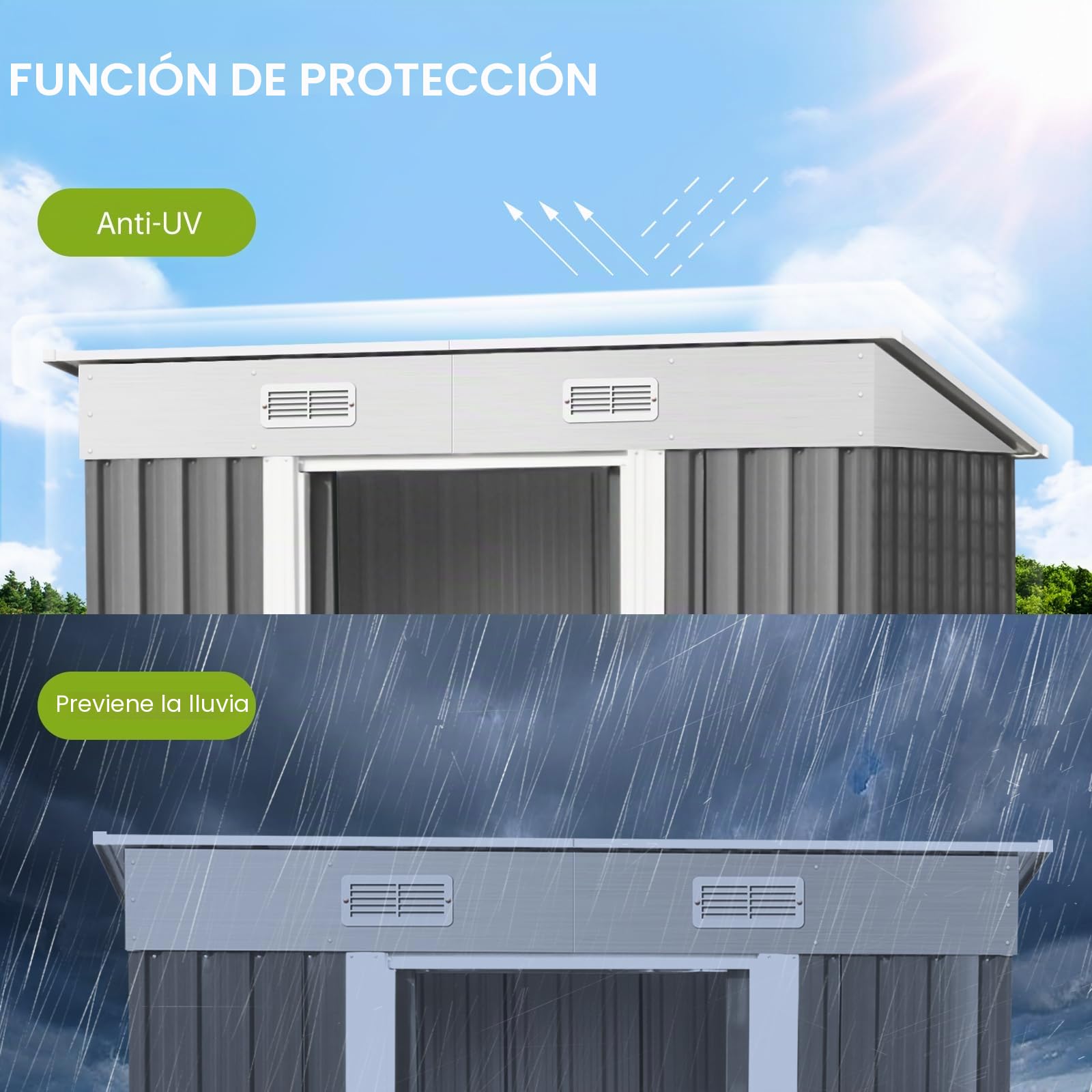 Garvee Caseta de Jardín Exterior de Acero Galvanizado, Cobertizo de Almacenamiento Metálico 183 x 122 x 180 cm para Herramientas y Bicicletas, Estructura Resistente con Ventilación y Tejado, Gris