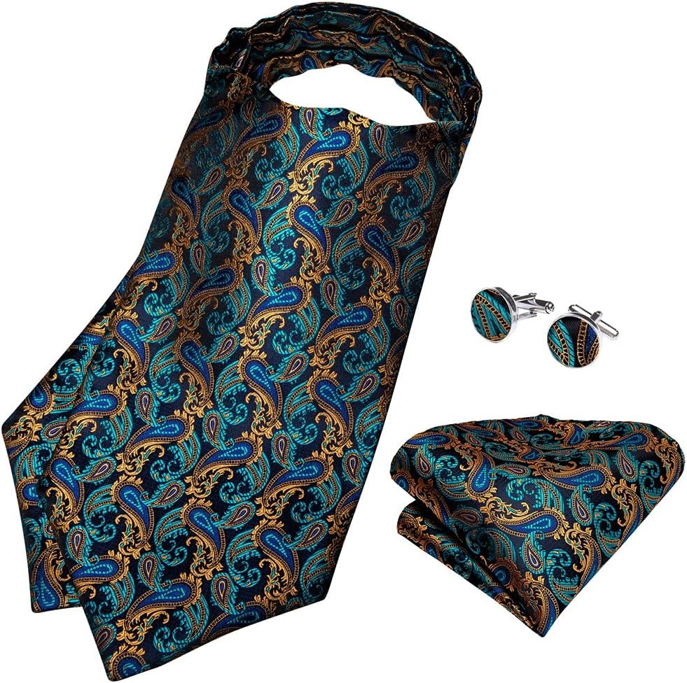 Men's Vintage Teal Green Gold Classic Wedding Formal Cravat Self Ties Gentleman Silk Neck Tie Scarf (Color : Gold Ring, Size : One Size)