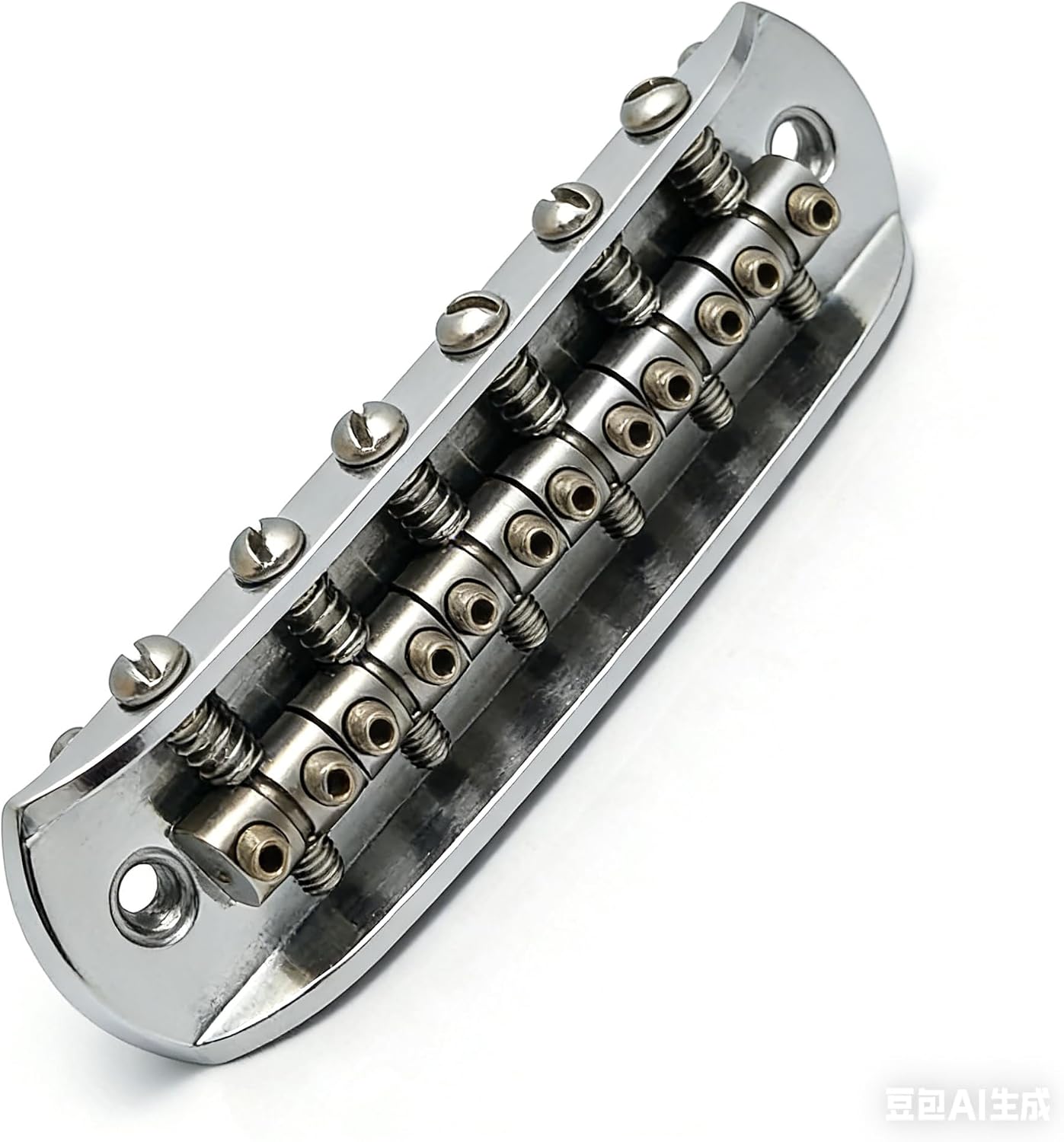 Electric Guitar Bridge Assembly with Large Barrel Saddles, 9.5" Radius and 2-1/16" String Spacing, Compatible with JM/Jaguar/Mustang Style Offset Guitars, Chrome Finish