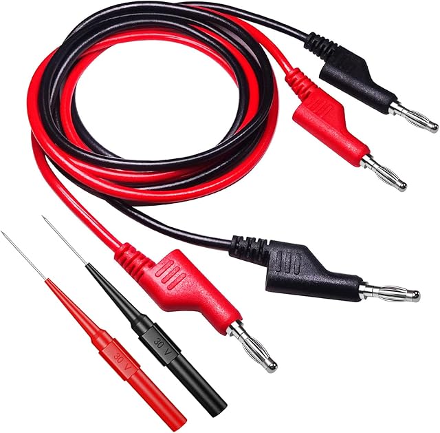 Cleqee 4PCS Multimeter Test Lead Probes Kit 2PCS Dual 4mm Banana Plug Test Leads + 2PCS Back Probe Pins Set Insulated Test Probes Wire Piercing Probe Automotive Puncture Probe