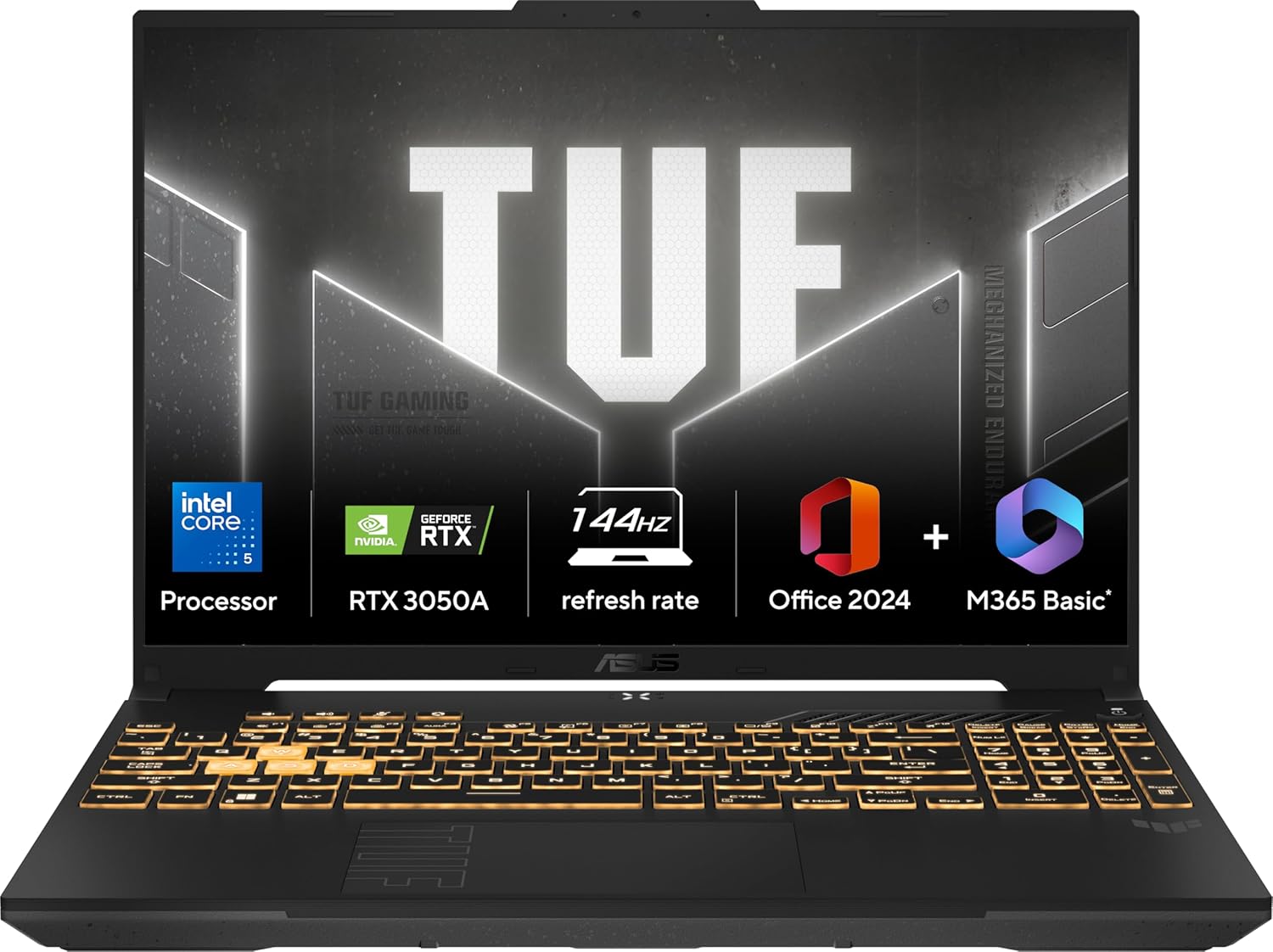 ASUS TUF Gaming F16,Intel Core 5 Processor 210H Gaming Laptop(NVIDIA RTX 3050A-4GB/65W TGP/16GB/512GB/FHD+/16″/144Hz/Windows 11/M365 Basic (1Year)*/Office Home 2024/Mecha Gray/2.20 Kg)FX607VB-RL076WS