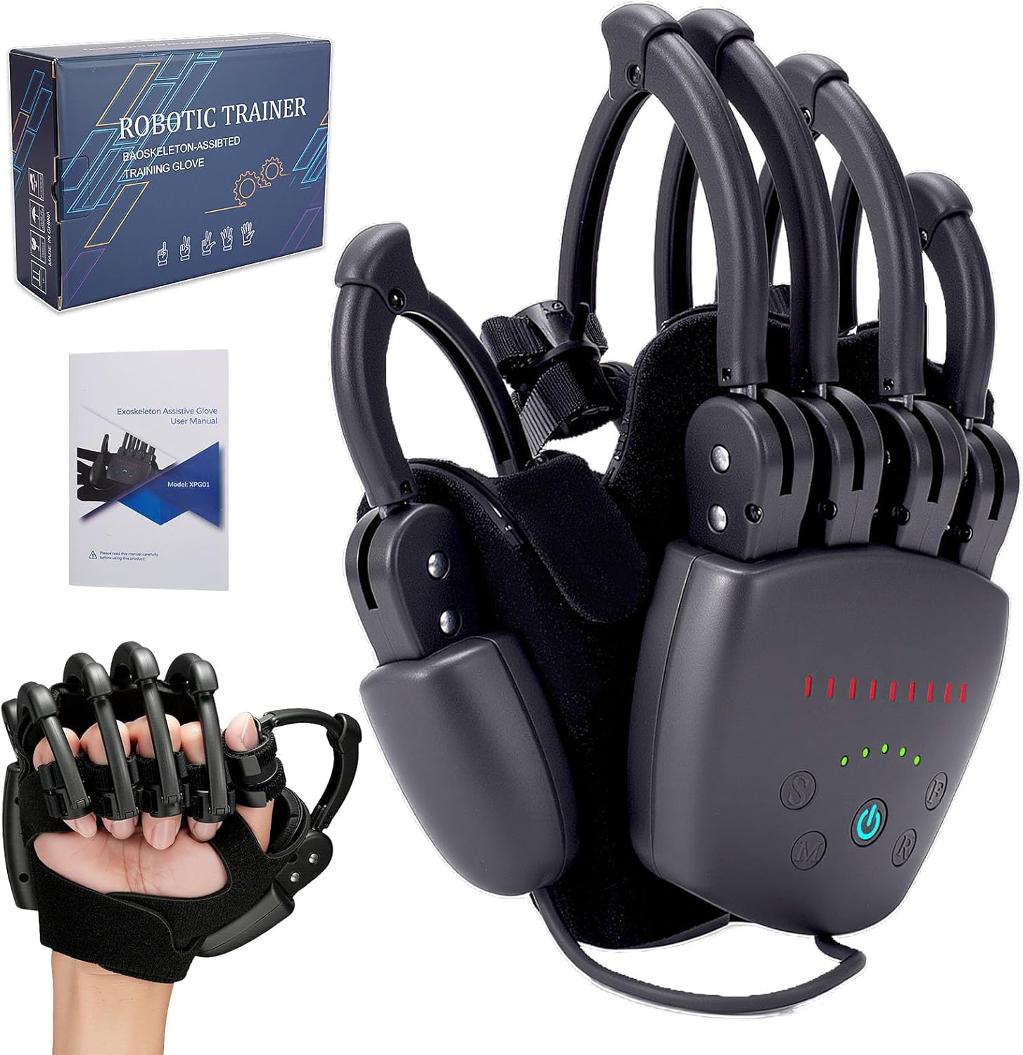 Upgrade Rehabilitation Robot Gloves for Stroke Hemiplegia Recovery, Portable Robotic Hand Glove for Stroke Rehab, Adjustable Strength, 4 Mode (Plug-in Style Without Mirror Training, Right Hand-S)