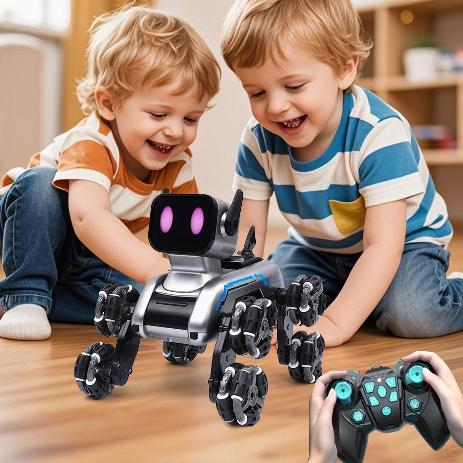 Perro De con Mando A Distancia - Robot Canino para Niños | Cachorro Robot Inteligente De Ocho Ruedas para Interior Y Jardín Niños Niñas | Uso en Interior y Exterior