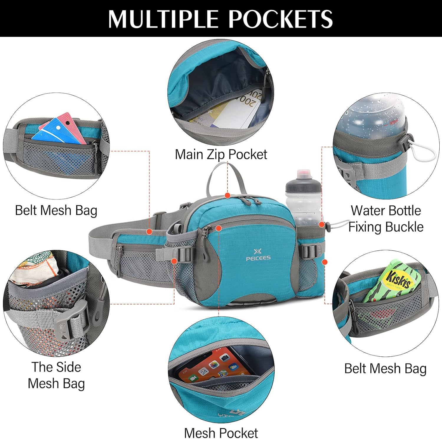 Peicees Hiking Fanny Pack Large Waist Bag for Men Women with Bottle Holder Water Resistant Lumbar Pack for Hiking Camping Fishing Outdoor (Bottle Not Included) - Image 2