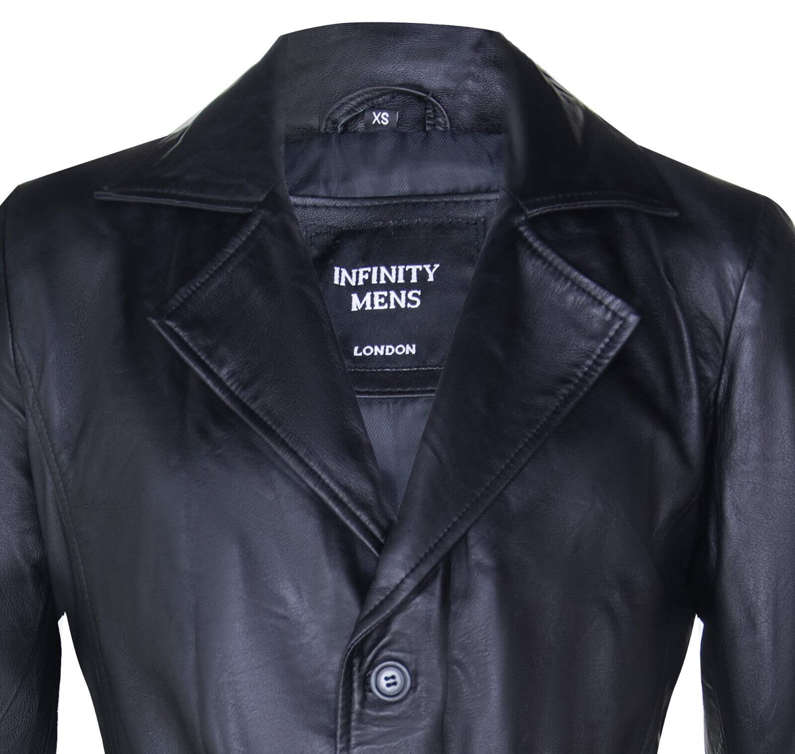 Infinity Leather Klassischer langer Trenchcoat in voller Länge aus schwarzem Leder für Herren