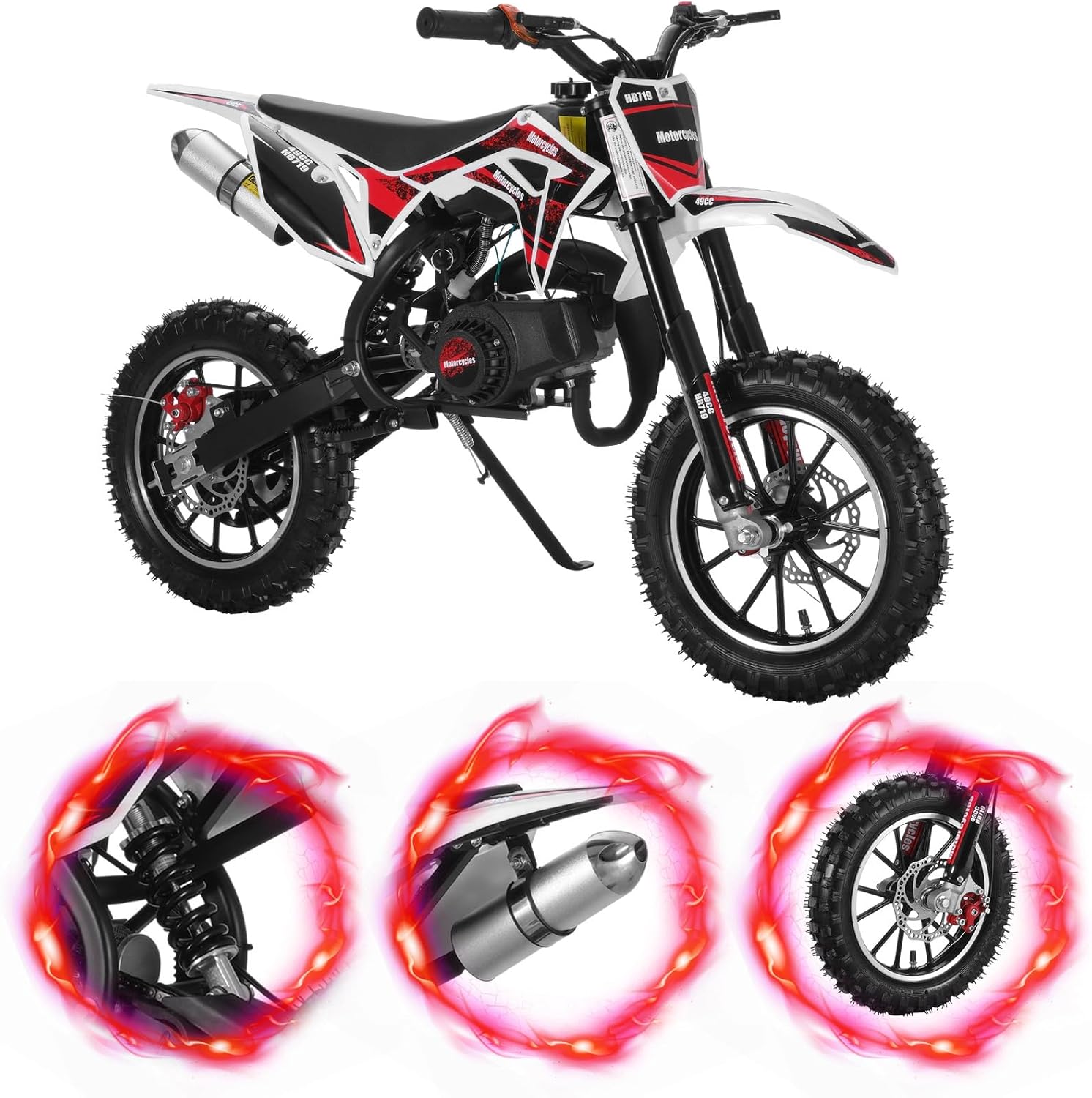Rodiuiu 50cc Kids Dirt Bike, Dirt Bike for Kids, Mini Bike with 2-Stoke, Gas Power Motocross, Off Road Mini Motorcycle, Pocket Motorbike Gas Bike Load 330Lbs (Improved Version) Black