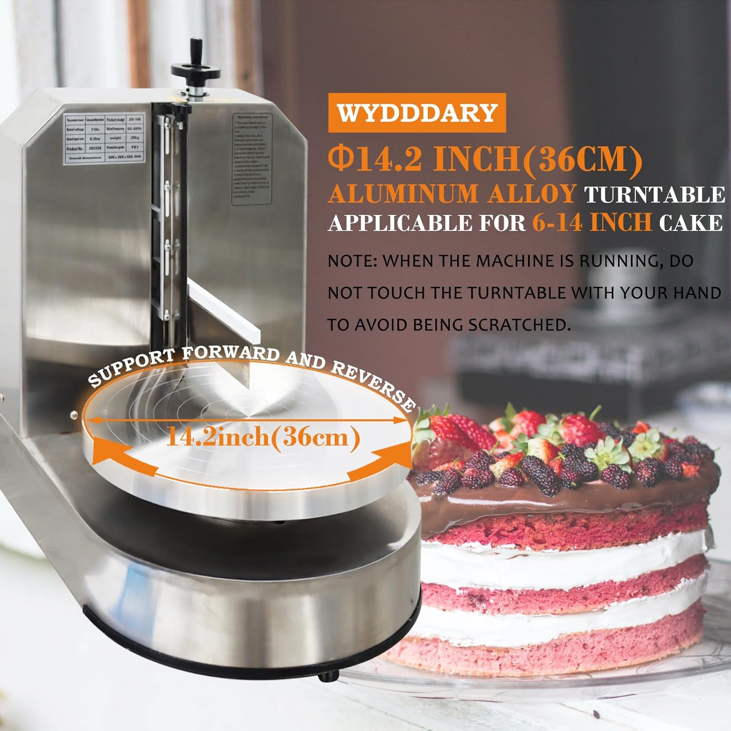 Stainless Steel Cake Decorating Machine 110V Cake Cream Spreading Coating Machine with Adjustable Speed 14.2 Inch Diameter Turntable and Spatula for Frosting Cakes 6-14 Inches