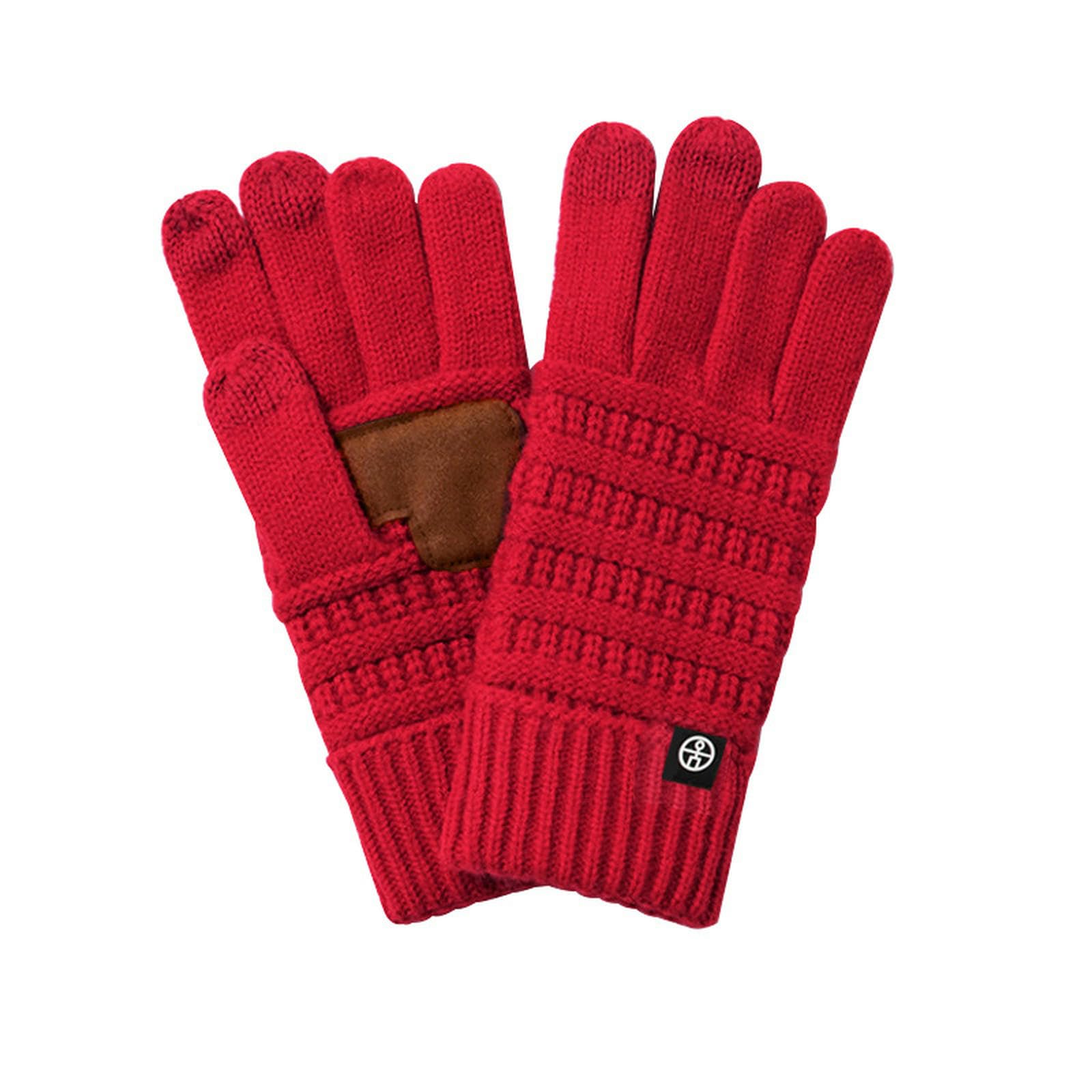Guantes de punto táctiles unisex en color rojo talla única con diseño trenzado tradicional