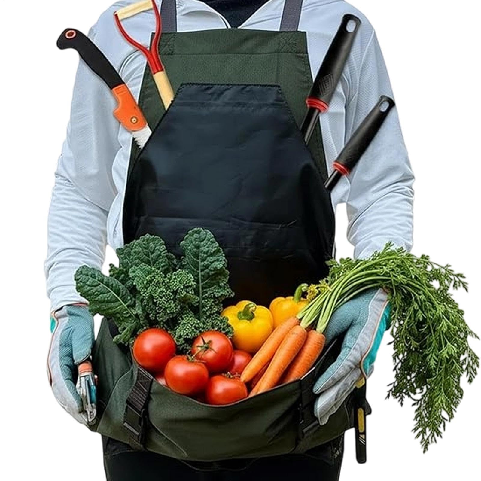 Tablier de Récolte Dossier Croisé Imperméable Ultra Résistant Oxford 600D | Tablier de Jardin avec Poches Pour Jardinier Verger Fruits Légumes Extérieur