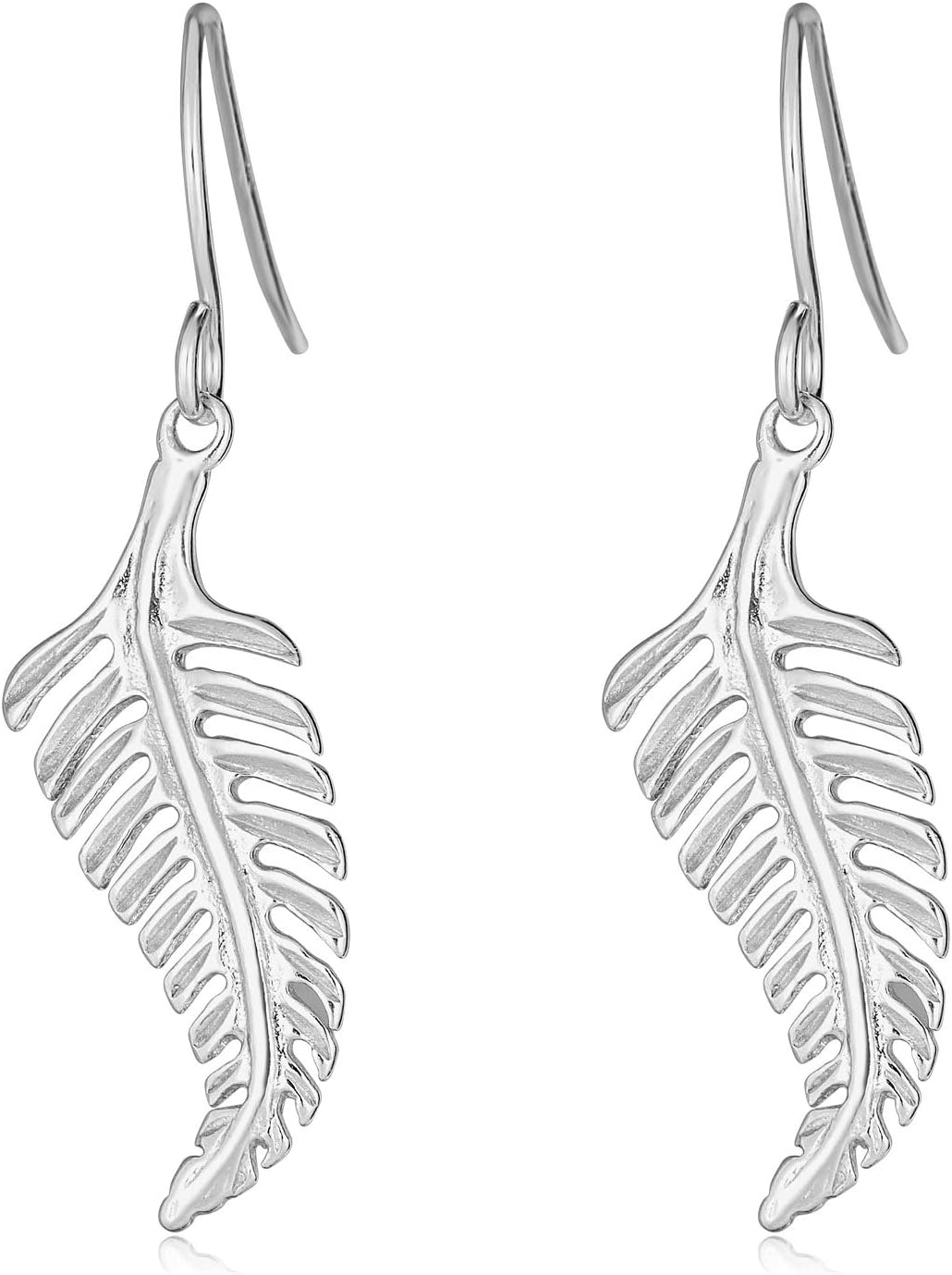 AVORA 925 Sterling Silver Leaf Cut-out Fish Hook Dangle Drop Earrings