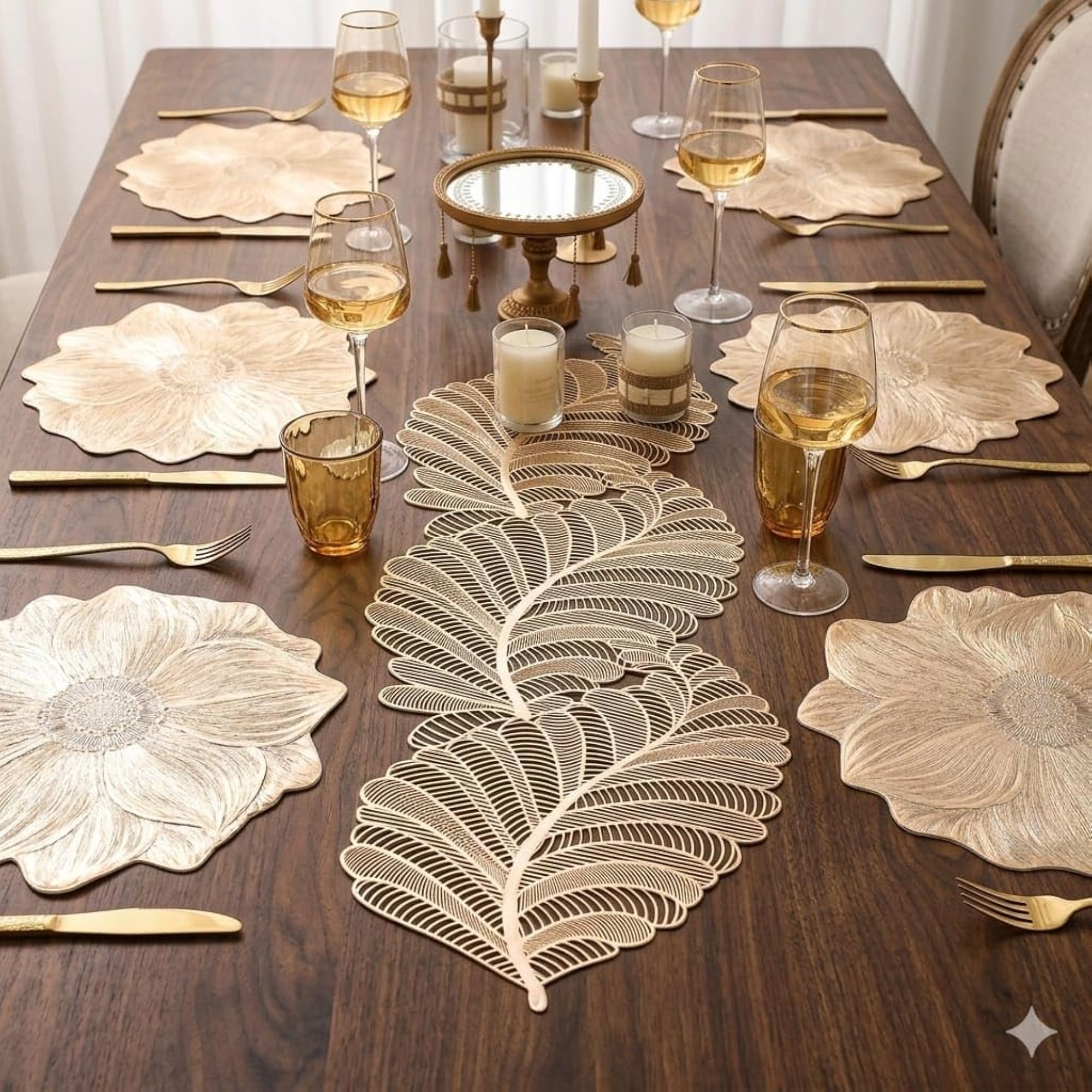 Leaf and Floral Pattern Placemat Set for Dining Table