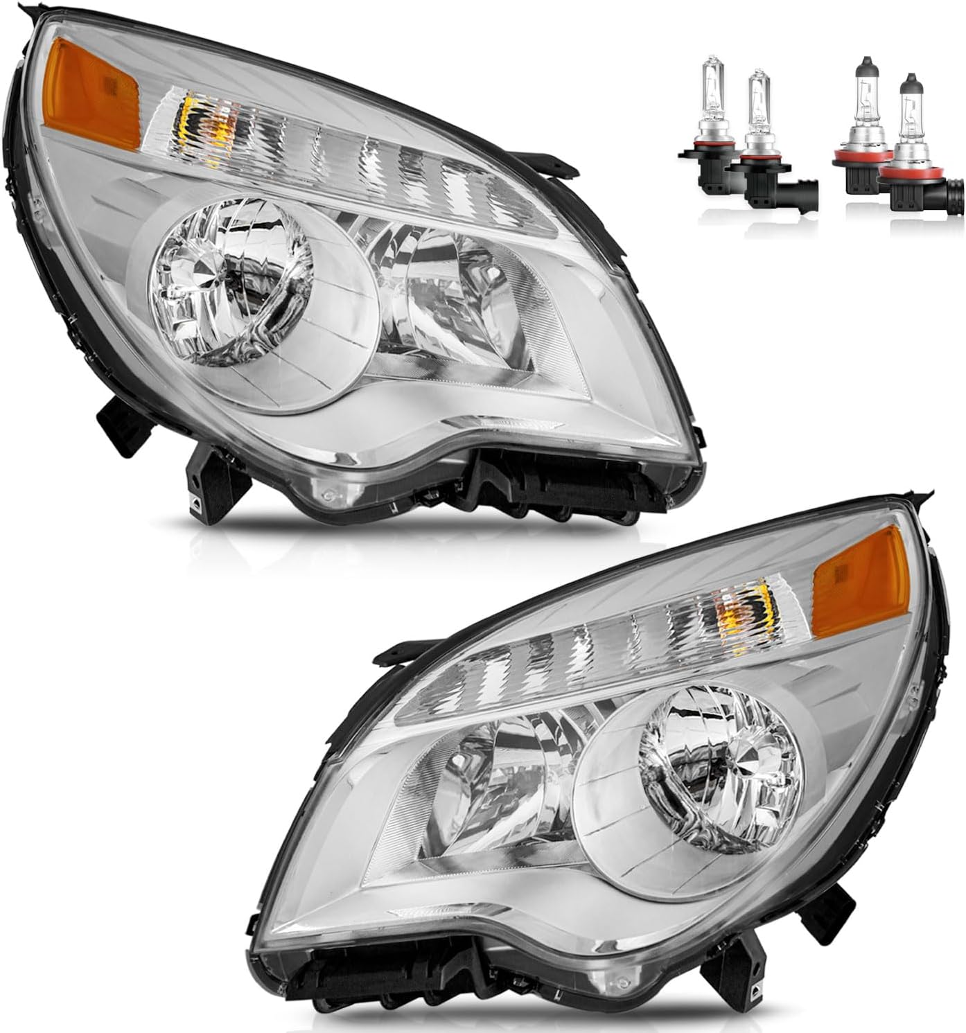 Headlights W/Bulbs for 2010-2015 Chevy Equinox LS/LT Model Headlamp Replacement Driver & Passenger Side