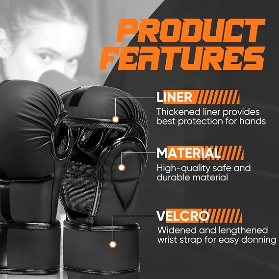 MMA Gloves Open Palm Sparring & Grappling Mitts,Martial Arts for Men & Women,Combat Sports,MMA, Boxing, Muay Thai, Kickboxing