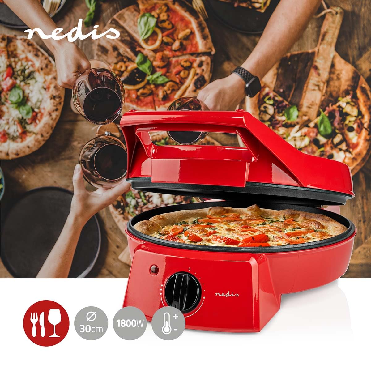 Nedis FCPM100FRD - Máquina para pizza (aluminio)
