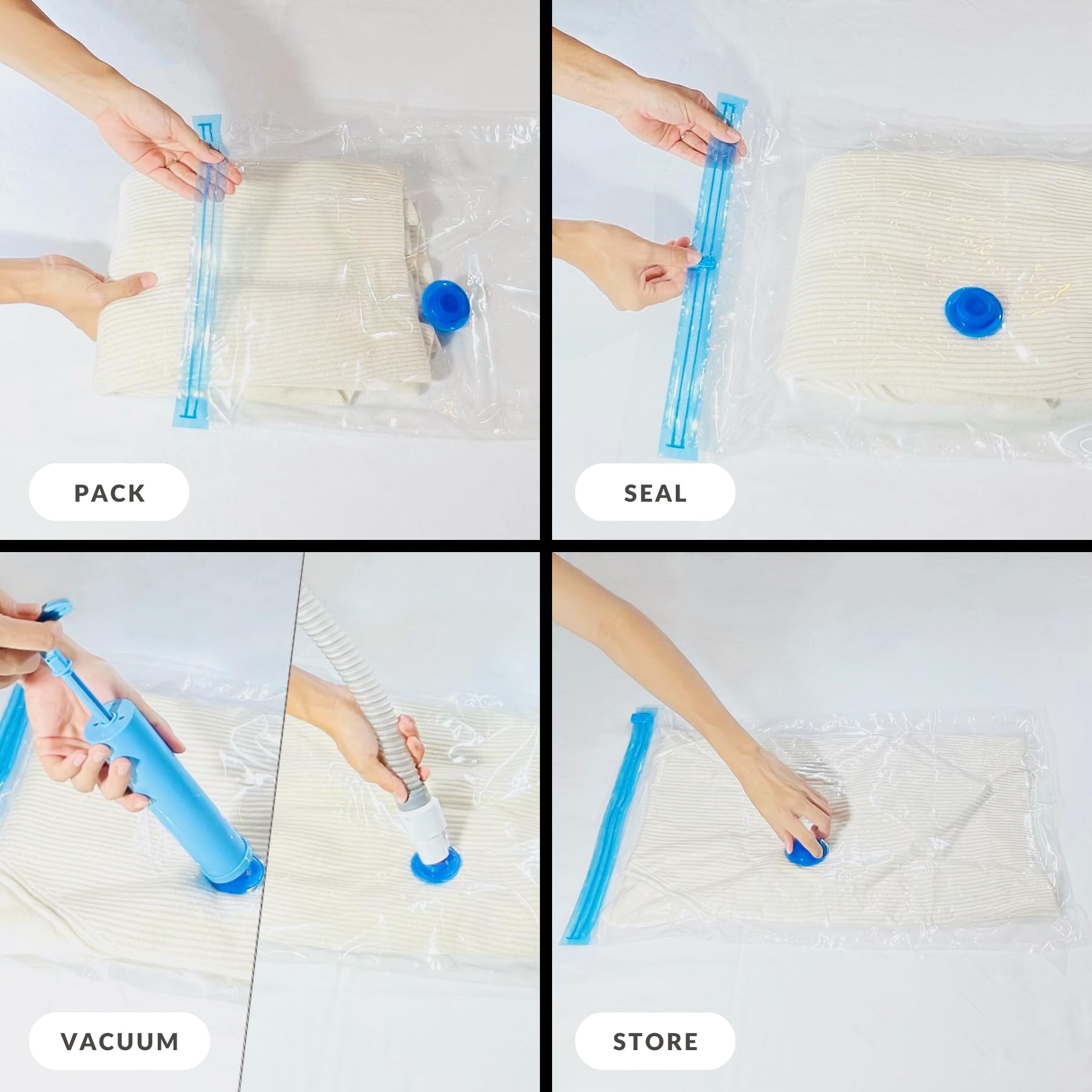 Lot de 5 sacs de rangement sous vide, sacs de compression pour couettes, couvertures et vêtements, fermeture durable, résistants aux perforations, matériau polyester sûr, préserve et protège