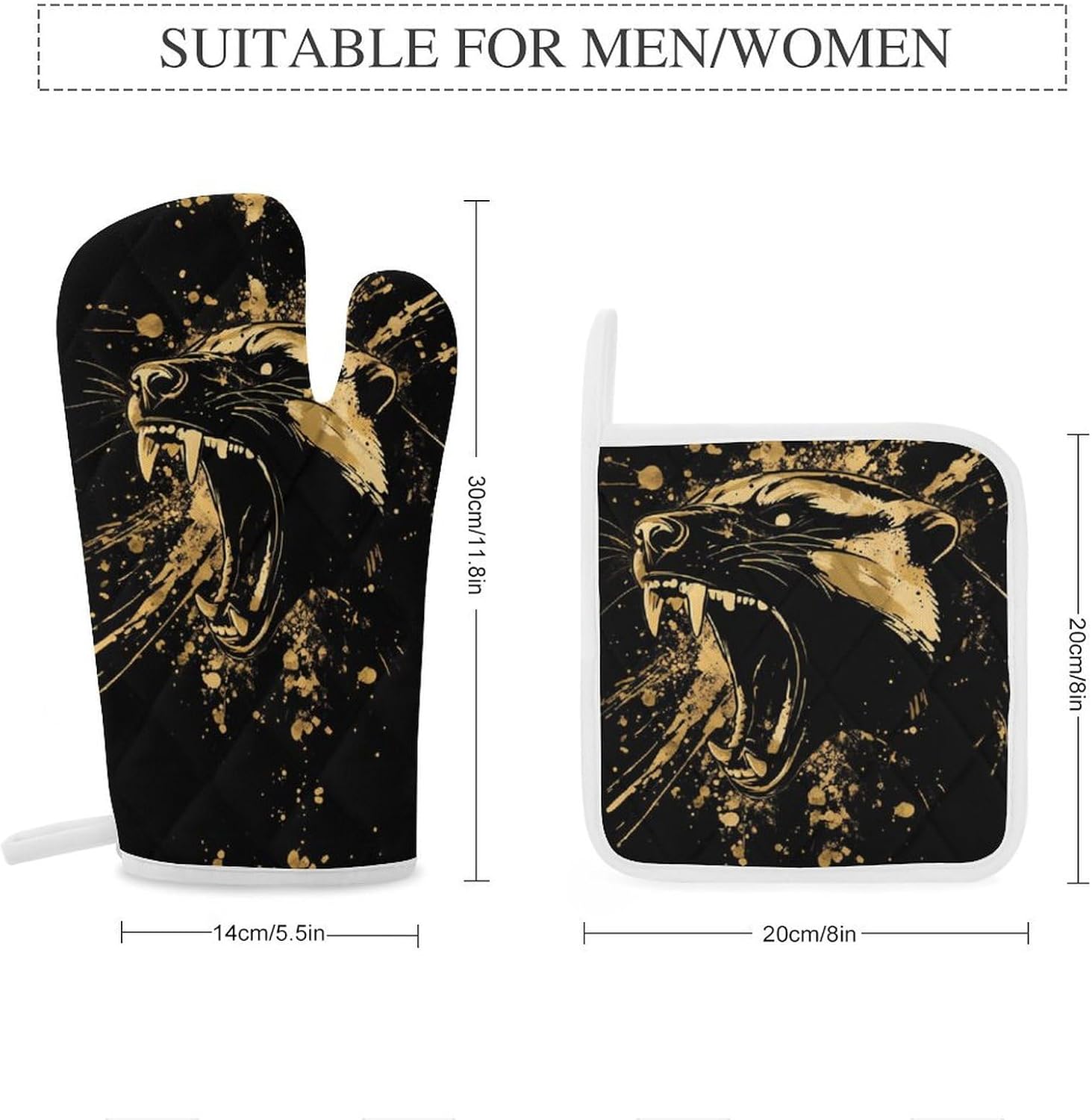 Anger Honey-Badger Roaring Oven Mitts and Pot Holders 4Pcs Set Heat Resistant Cooking Mitts Hot Pads