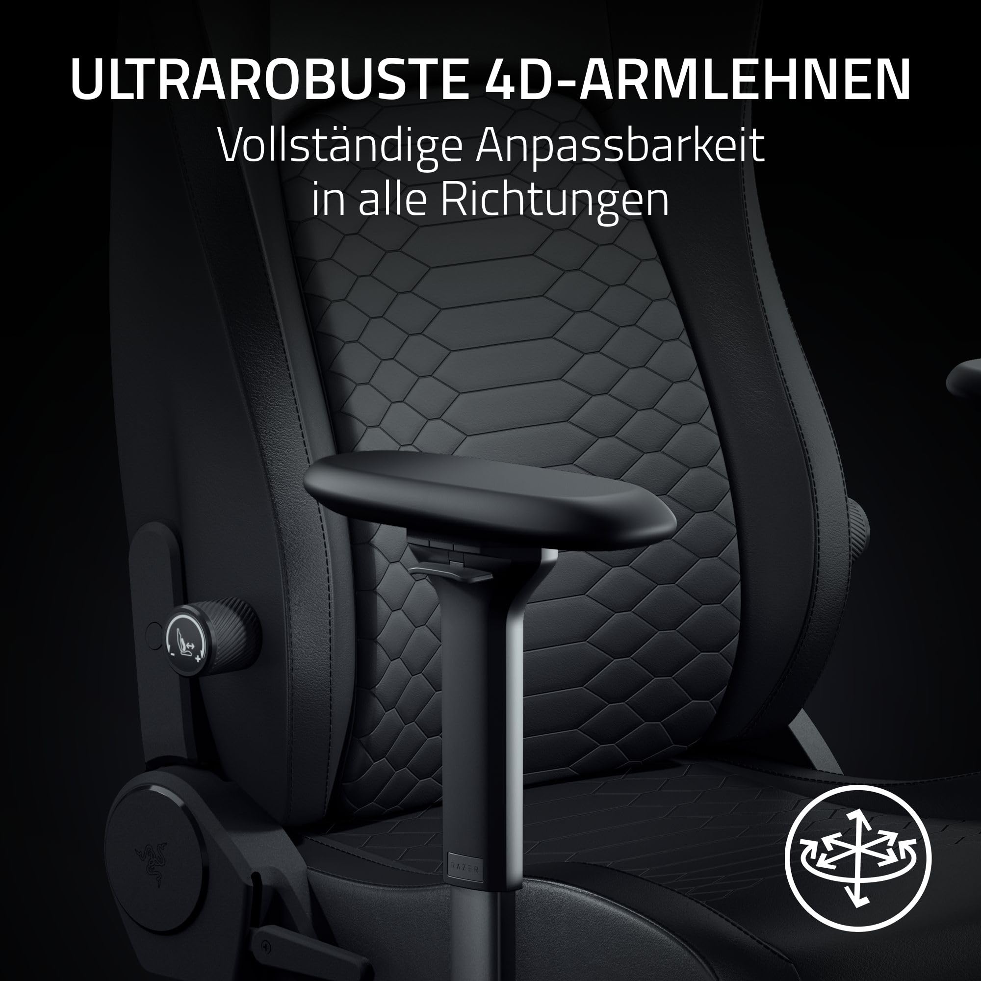 Razer Iskur V2 NewGen - Ergonomischer Gaming-Stuhl mit atmungsaktivem Gen-2 EPU-Leder mit Cooltouch Technologie - Hyperflex Lordosenstütze - breite Schulterbögen und Sitzfläche | Schwarz