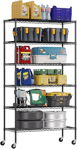 FDW | 6-Tier Wire Storage Shelves with Wheels | 45"x18"x82"
