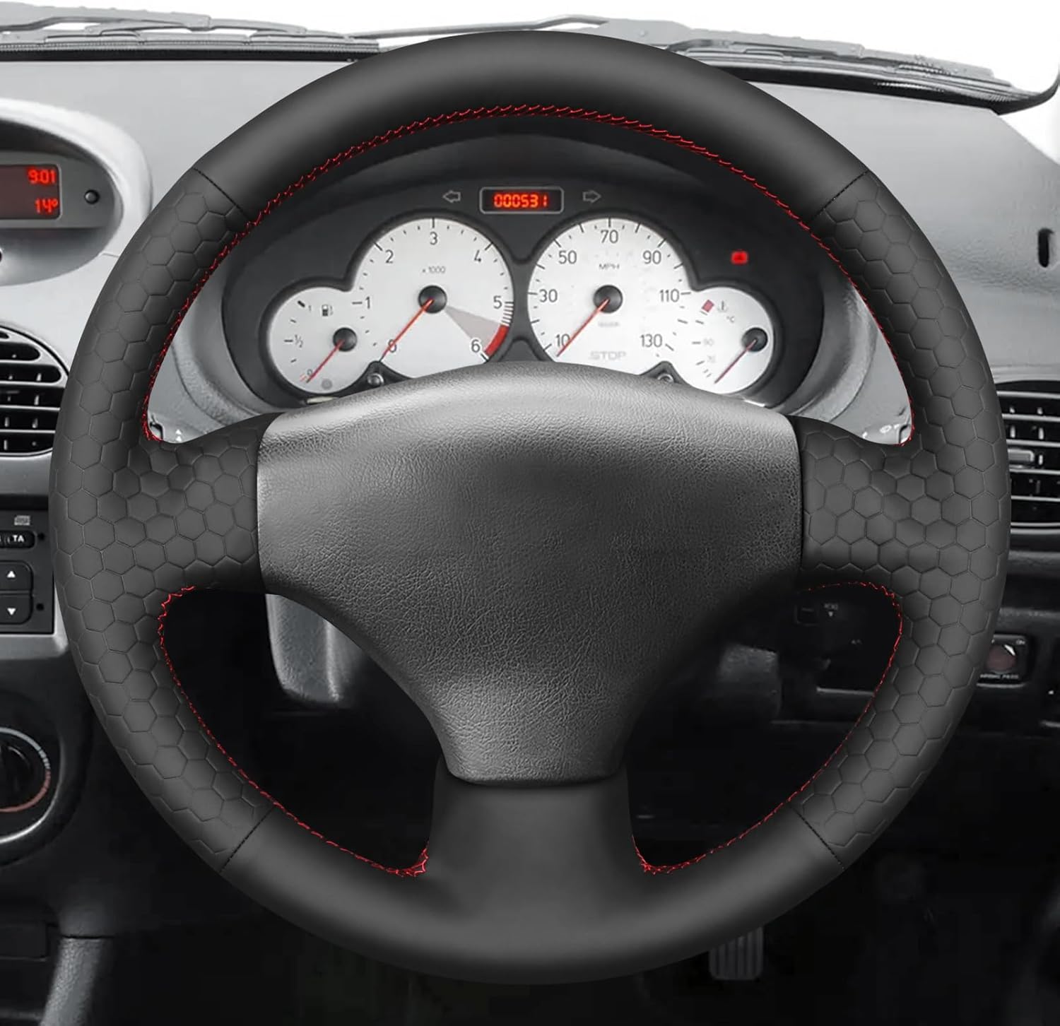 MEWANT DIY Stitching Steering Wheel Cover Wrap for Peugeot 206 2007-2009 / Peugeot 207 / Citroen C2 / 206 Steering Wheel Accessories for Peugeot 206
