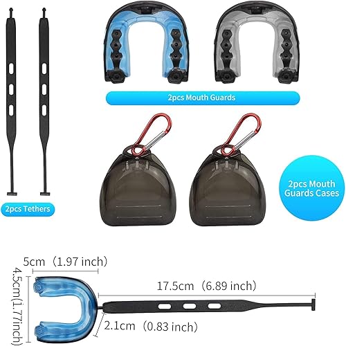 Miniatura 6 de Paquete de 2 protectores bucales profesionales para jóvenes, protectores bucales para fútbol americano suave, con correa, protector bucal de fútbol