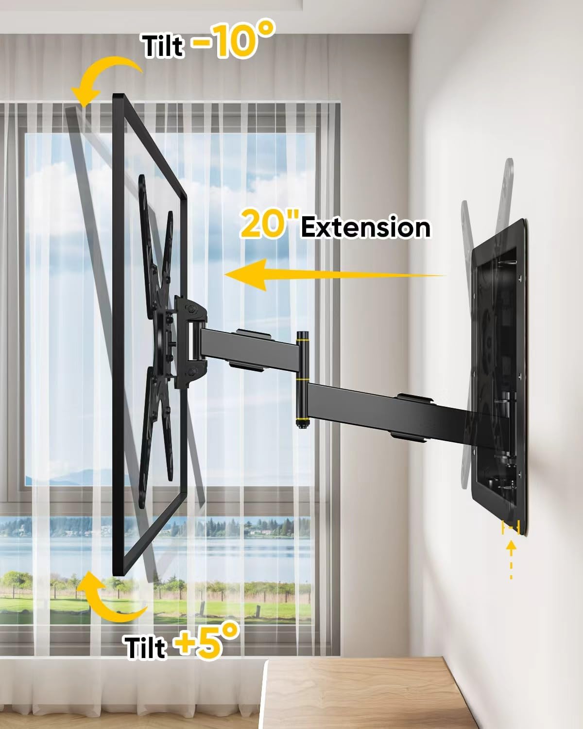 FORGING MOUNT Recessed in-Wall TV Mount for 32-70" TVs,Holds 99lbs,Low Profile Rotating in-Wall TV Mount,20 Inch Extended Arm with Landscape to Portrait Rotation,Swivel & Tilt, Max VESA 400x400