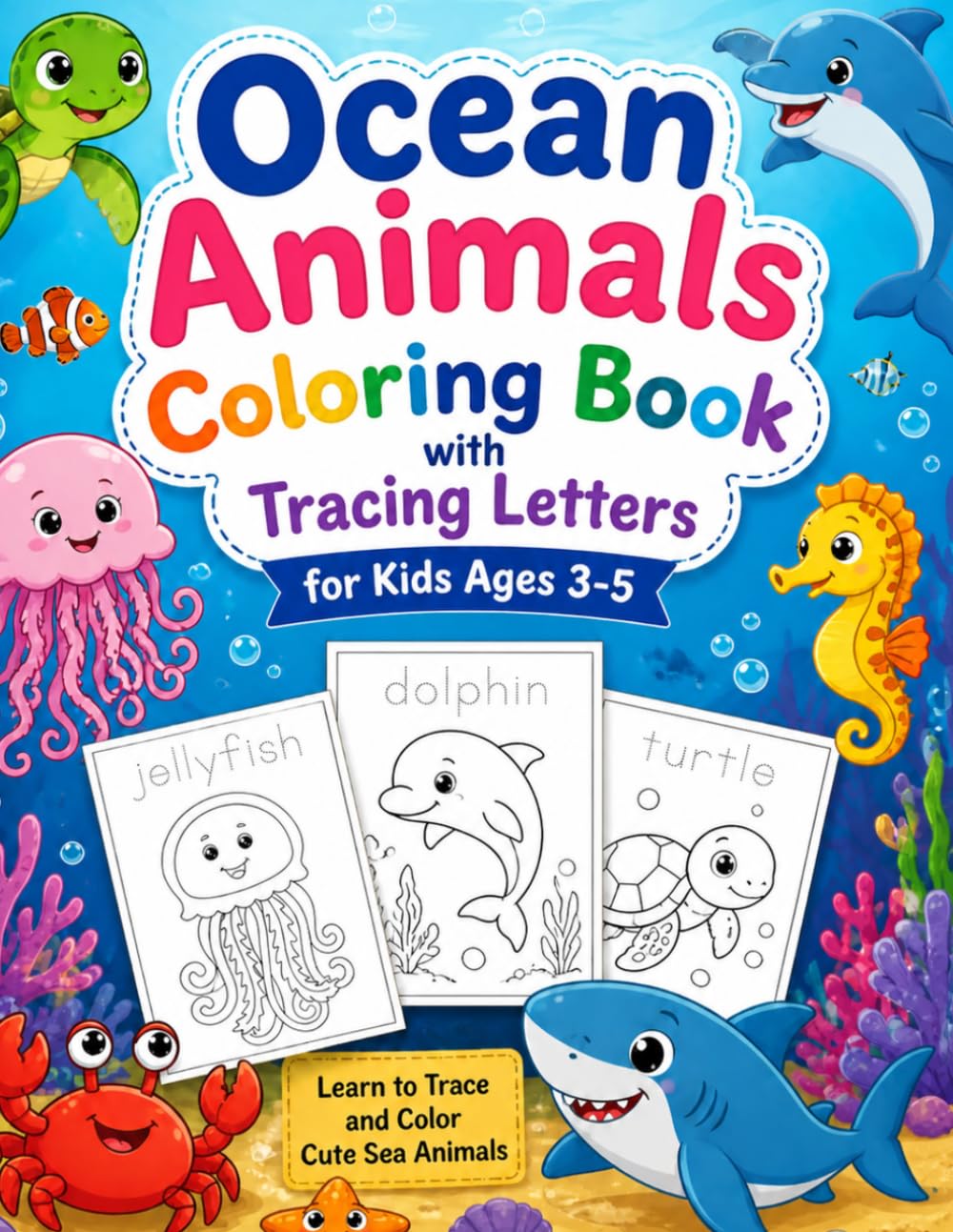 Fun Ocean Animals Coloring Book with ABC Tracing for Kids Ages 3–5: Preschool Handwriting and Activity Workbook
