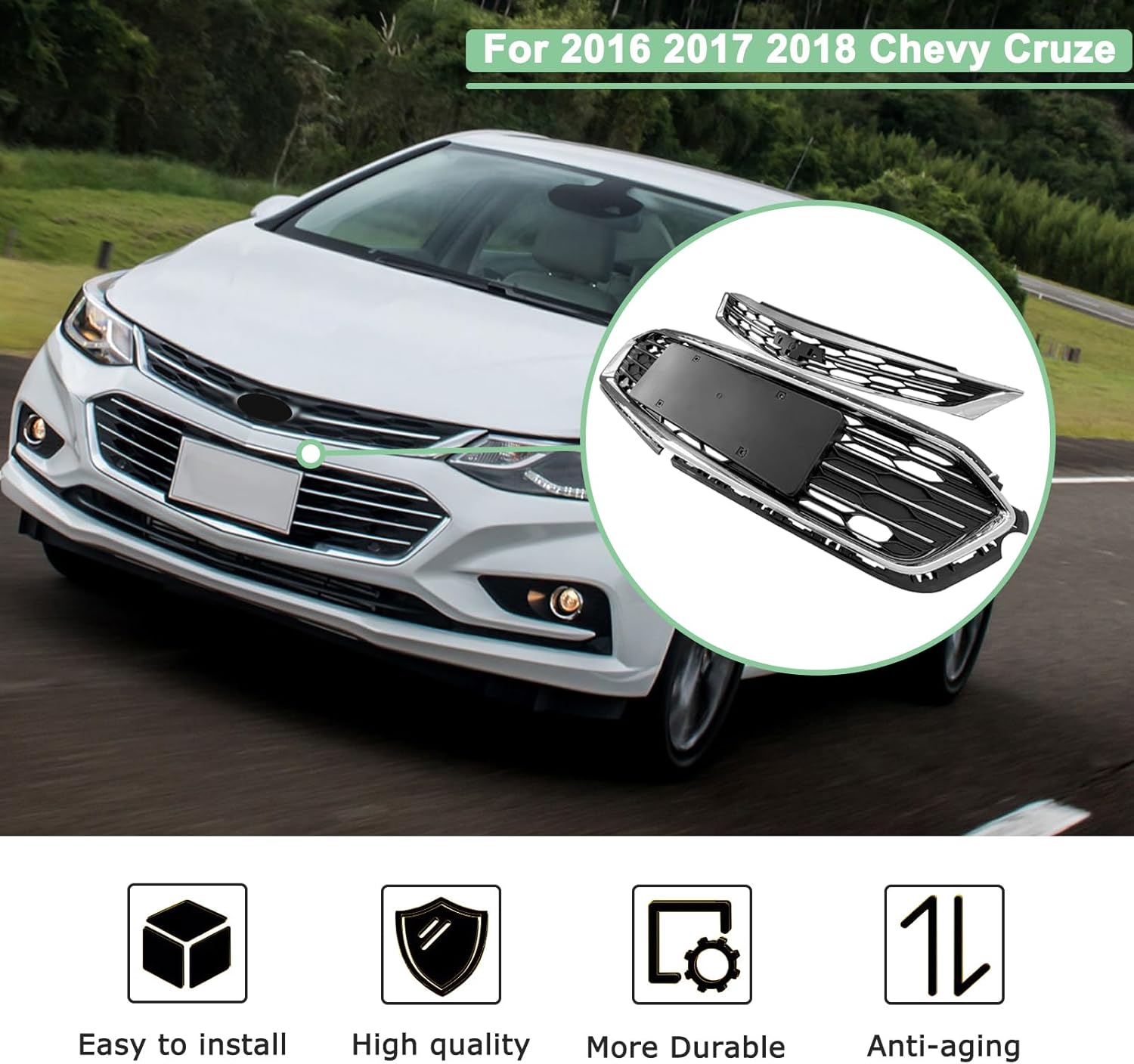 Front Hood Bumper Grill For Chevy Cruze Upper Lower Mesh Grille Replacement 2016 2017 2018 - Image 5
