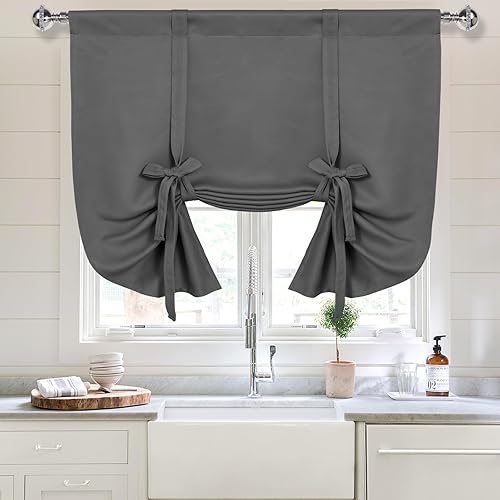 DWCN Cortinas opacas con lazo para ventana, aislamiento térmico, oscurecimiento de habitación, bolsillo para barra, cortinas para cocina, gris