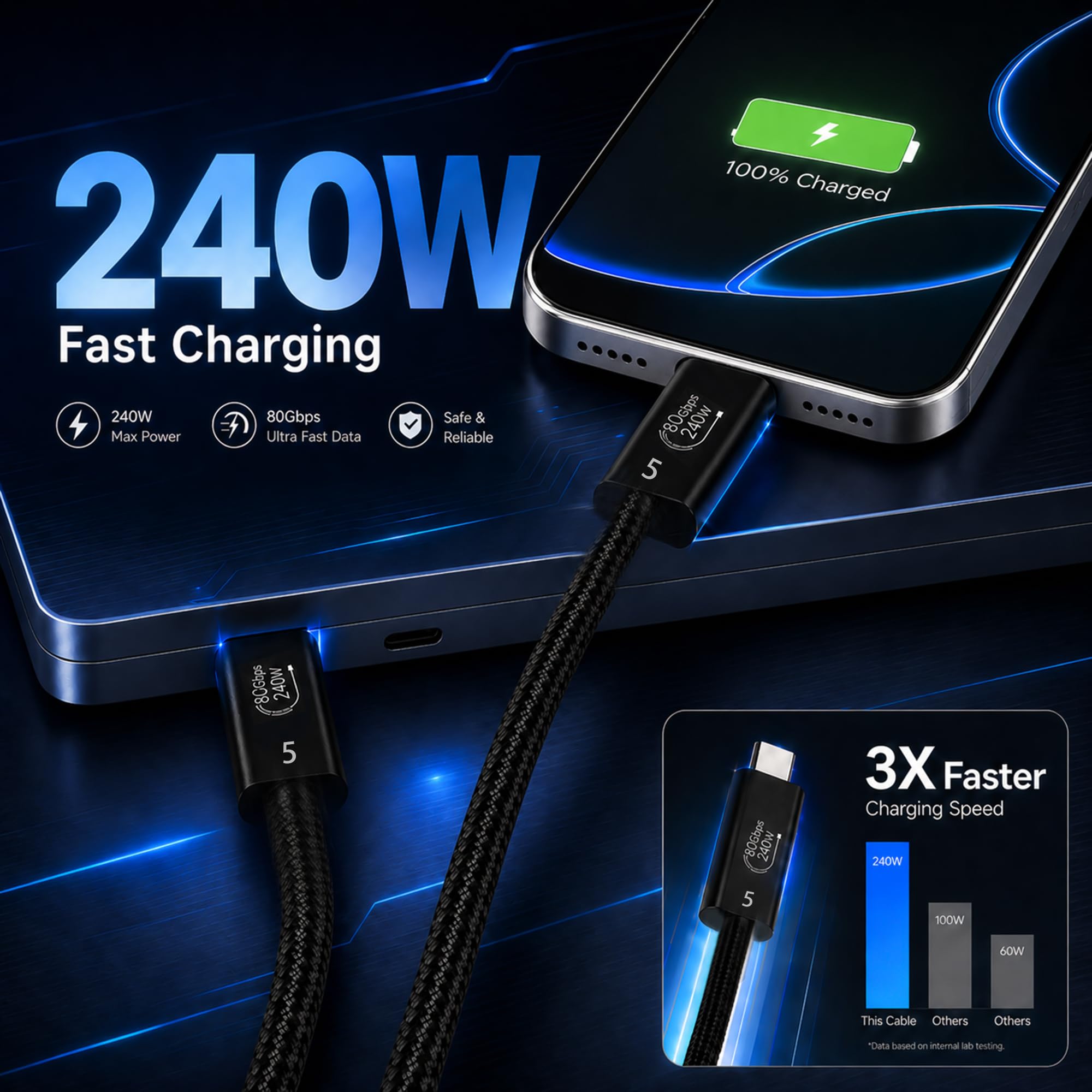 Cavo USB 4 lungo 9,8 FT per Thunderbolt 5, 80 Gbps 240 W