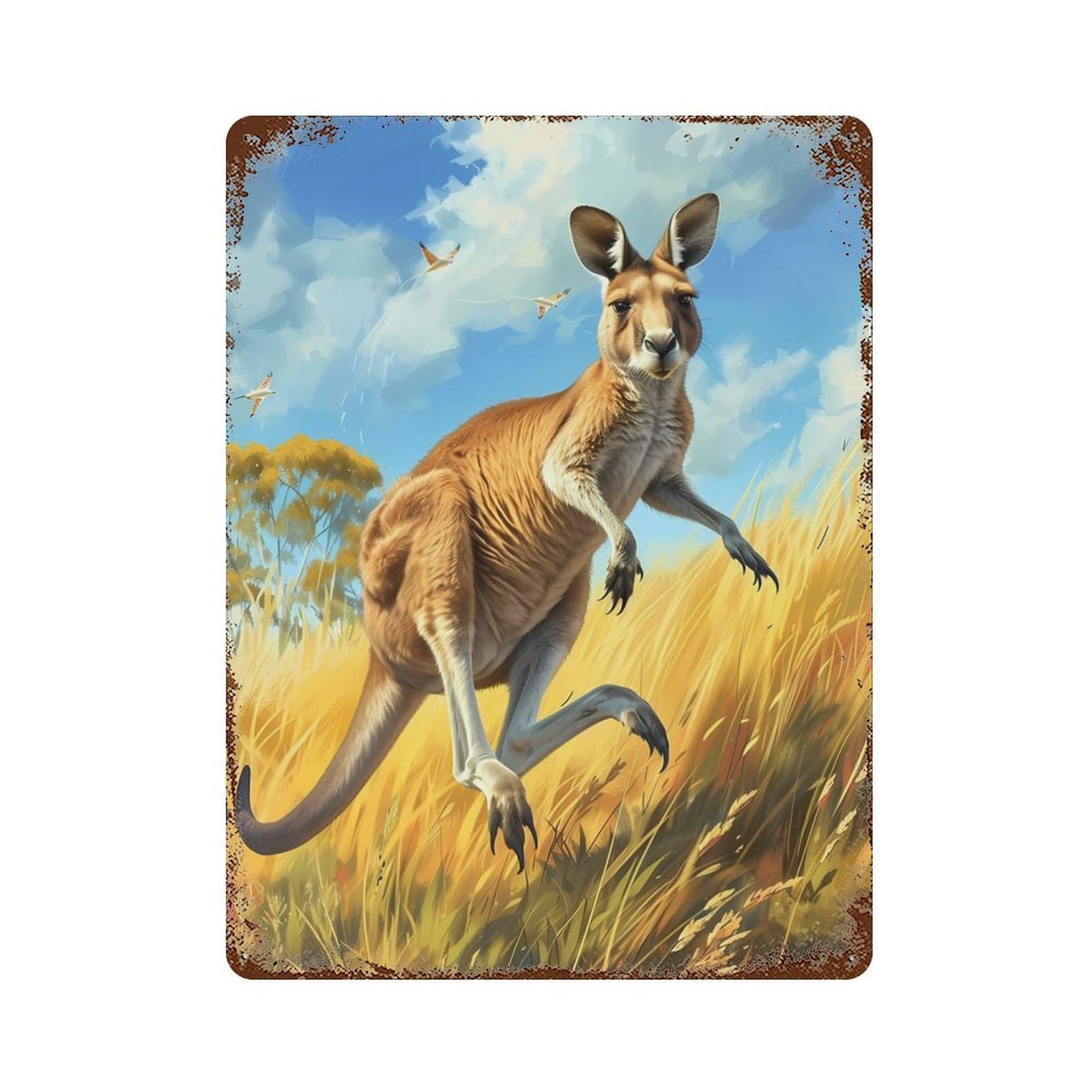 Dynamic Kangaroo Distressed Metal Wall Sign 15.7"x11.8", Rustic Home Decor for Farmhouse, Kitchen And Entryway Decor