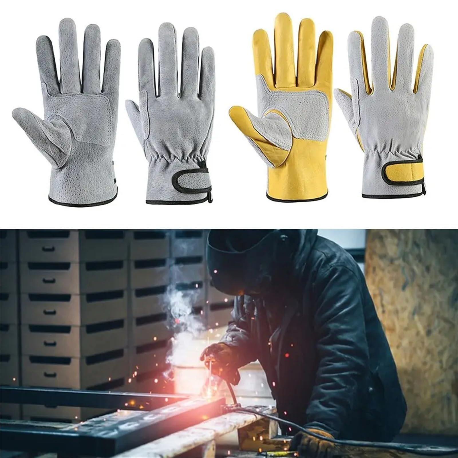 Compatible con guantes de soldadura de cuero, guantes de trabajo anticorte resistentes al calor y retardantes de llama for horno, chimenea, soldador, uso en el lugar de trabajo(Yellow)