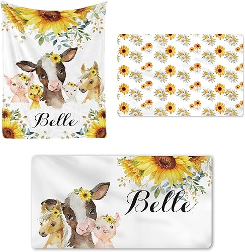 Miniatura 1 de KAINSY Juego de ropa de cama personalizado para cuna para bebé, juegos de cuna de bebé personalizados con nombre, juego de ropa de cama de guardería