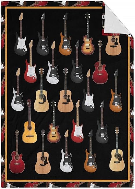 Mercuryelf Guitar Throw Blanket - Soft, Fuzzy & Warm - 30x40 Inches Small Blankets for Lap, Crib - Black Vintage Throws Gift for Guitar Lovers
