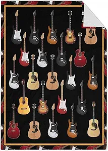 Mercuryelf Guitar Throw Blanket - Soft, Fuzzy & Warm - 30x40 Inches Small Blankets for Lap, Crib - Black Vintage Throws Gift for Guitar Lovers