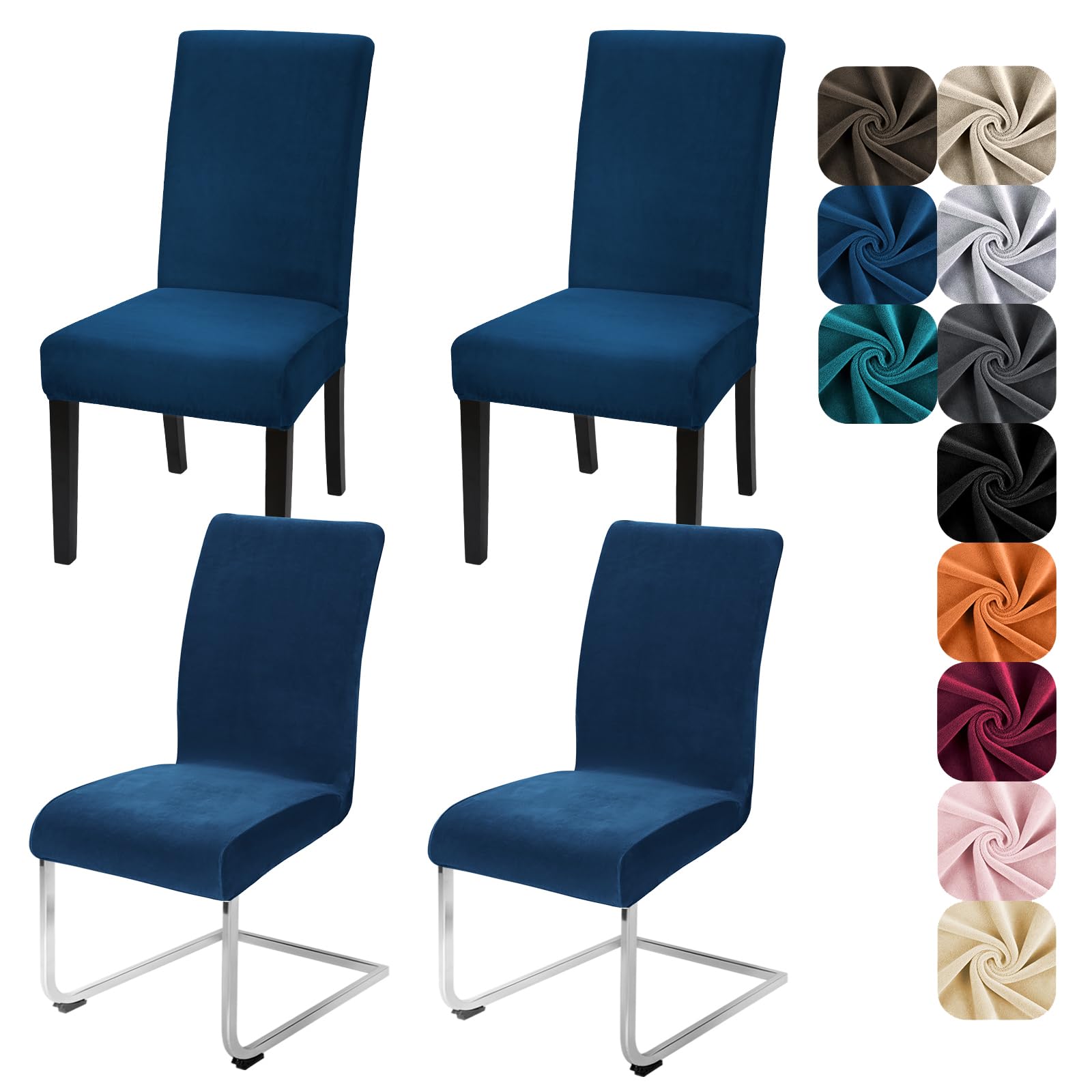 Alishomtll Dining Chair Covers Set of 4 Stretch Velvet Chair Covers for Dining Chairs Elastic Removable Chair Slipcovers Reusable Washable Chair Protector for Hotel Banquet Ceremony (Navy Blue, 4pcs) — image 1