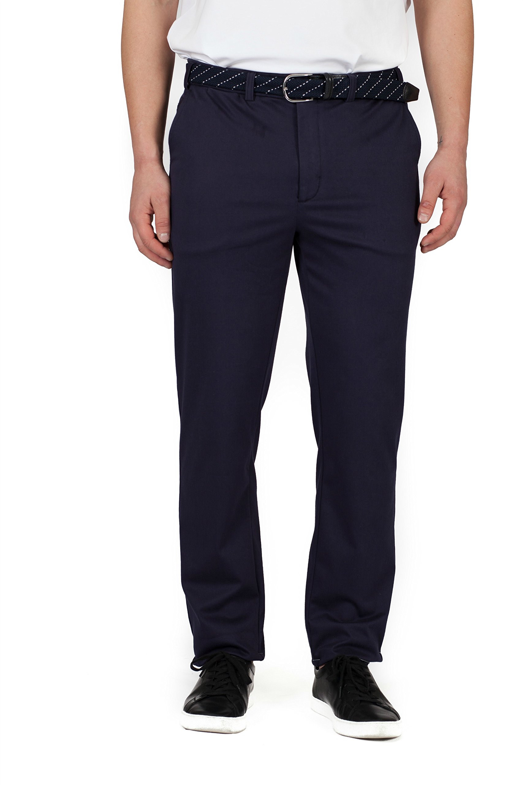 Buki Mens Stretch Modern-Fit Flat Front Dress Pant with Stretch Waist - Designed in Seattle