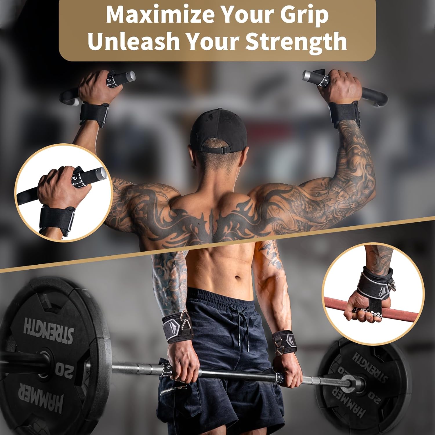 MOST GRIP Drip Glue Non-Slip Wrist Straps for Weightlifting, 2-in-1 Lifting Straps with D Rings for Cable Machine Workout, 10mm Neoprene Padded Wrist Wraps for Weight Lifting Deadlift - Image 4