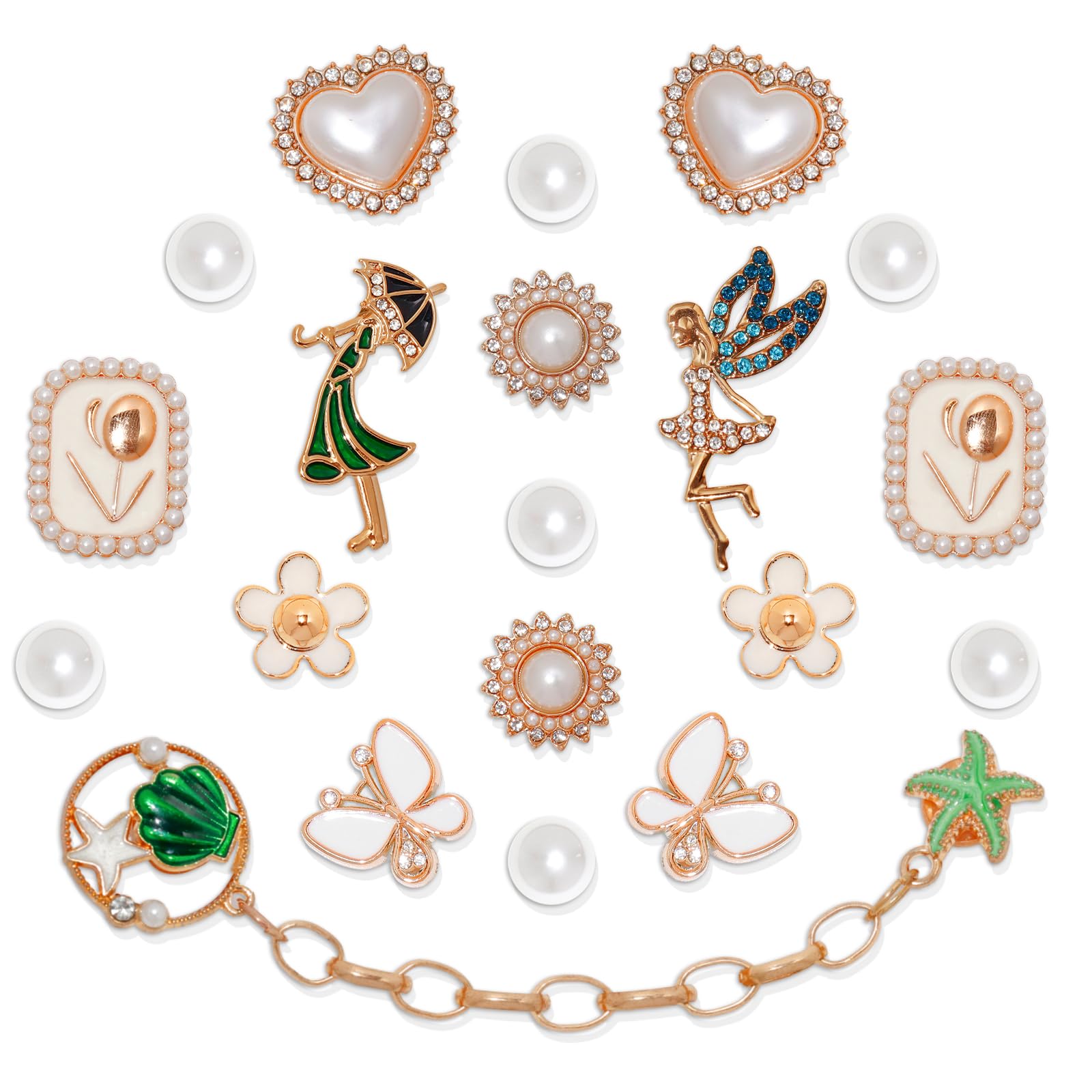 20 Pcs Bling Shoe Charms, Flower Pearl Shoe Charms, Sparkling Rhinestone Shoe Chains, DIY Clog Shoe Decoration Charms for Birthday Party Favors