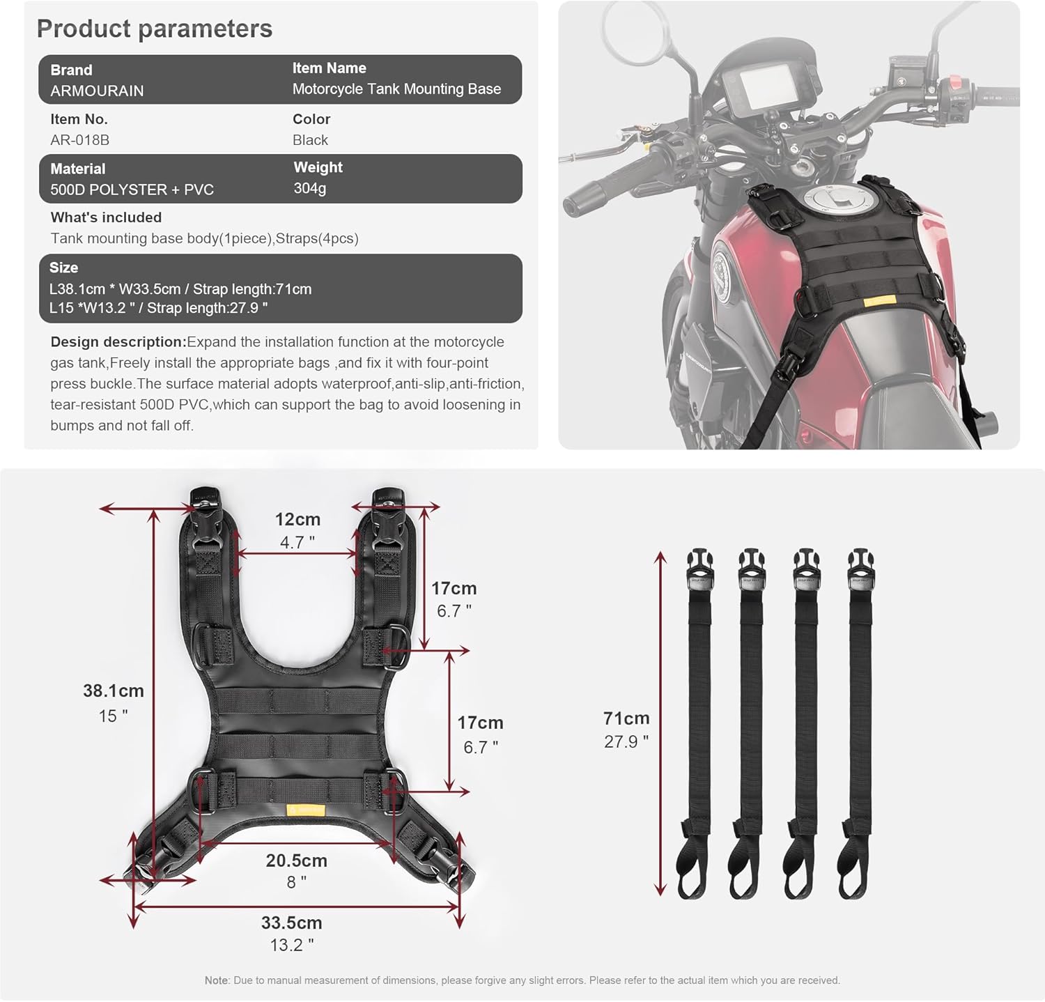 Motorcycle Fuel Tank Vest, Leather Waterproof Fuel Gas Pad Cover Universal Motorcycle Tank Mounting Base Universal Bumper Vest Motor Tank Expansion Storage for Motorcycles