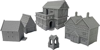 Tabletop Miniature Little Town Building Terrains Compatible with Most pupolar RPG War Games - 18mm Scale Scenery with Medieval Architecture Style