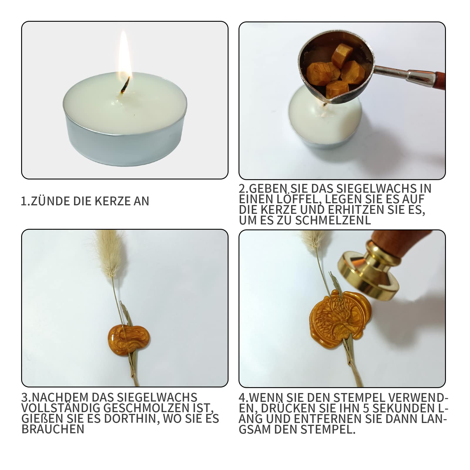 Doe-het-zelf Gepersonaliseerde Zegelstempel - Waszegelstempel Met Koppen Houten Handvat Bloemen Wax Seal Stempel Kerstmis Envelop Uitnodigingen Cadeauverpakking Vintage
