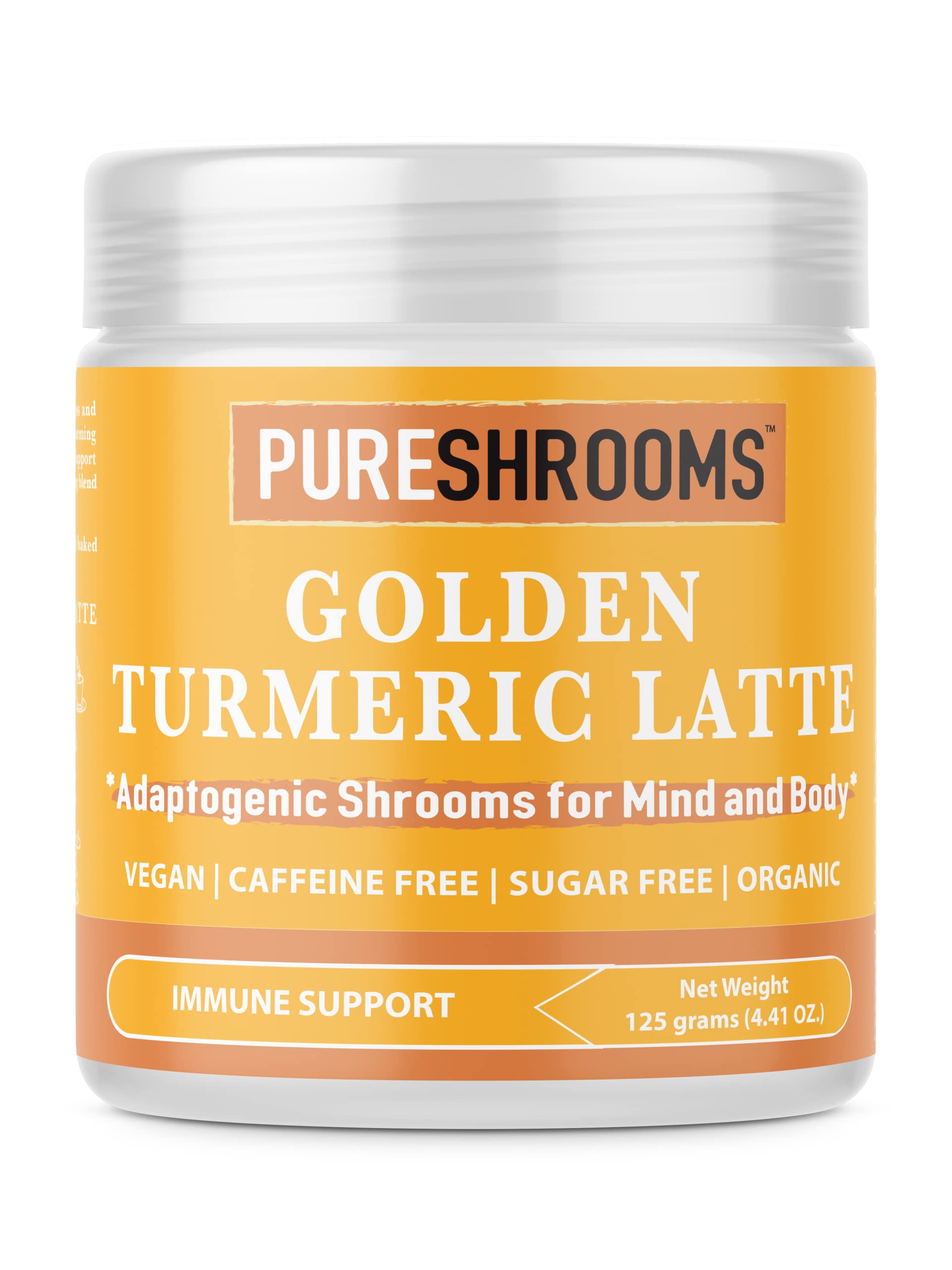 Organic Turmeric Latte Golden Milk 30 Servings - Organic Lion's Mane, Turkey Tail Mushroom Extracts, Cinnamon Ceylon. Herbal Mushroom Coffee Substitute Alternative (30 Servings, 125 Grams)