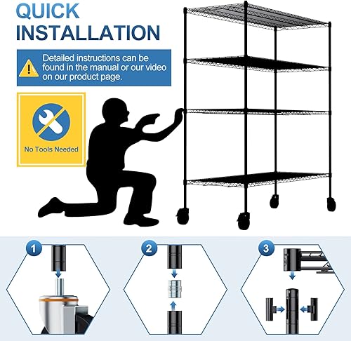 Miniatura 4 de Luxspire Estantería de alambre con ruedas, estantes de almacenamiento ajustables de grado comercial NSF de 2400 libras, estante de metal, estante