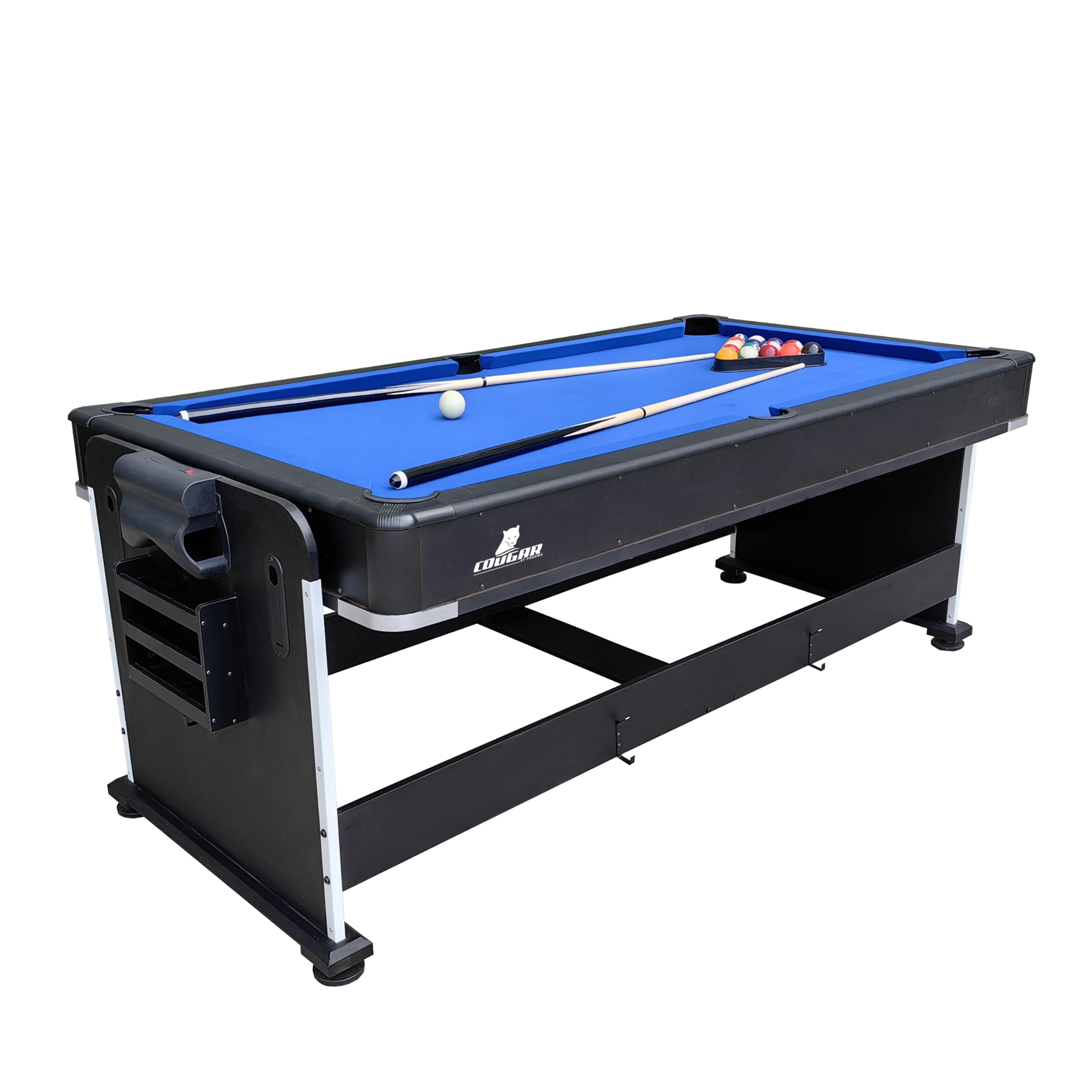 Cougar 4-in-1 Multi Spieltisch in Schwarz | Multi funktions Spieltisch inkl. Zubehör | Multigame/Multispieltisch | Tischtennis, Pusch Hockey, Billardtisch & Esstisch