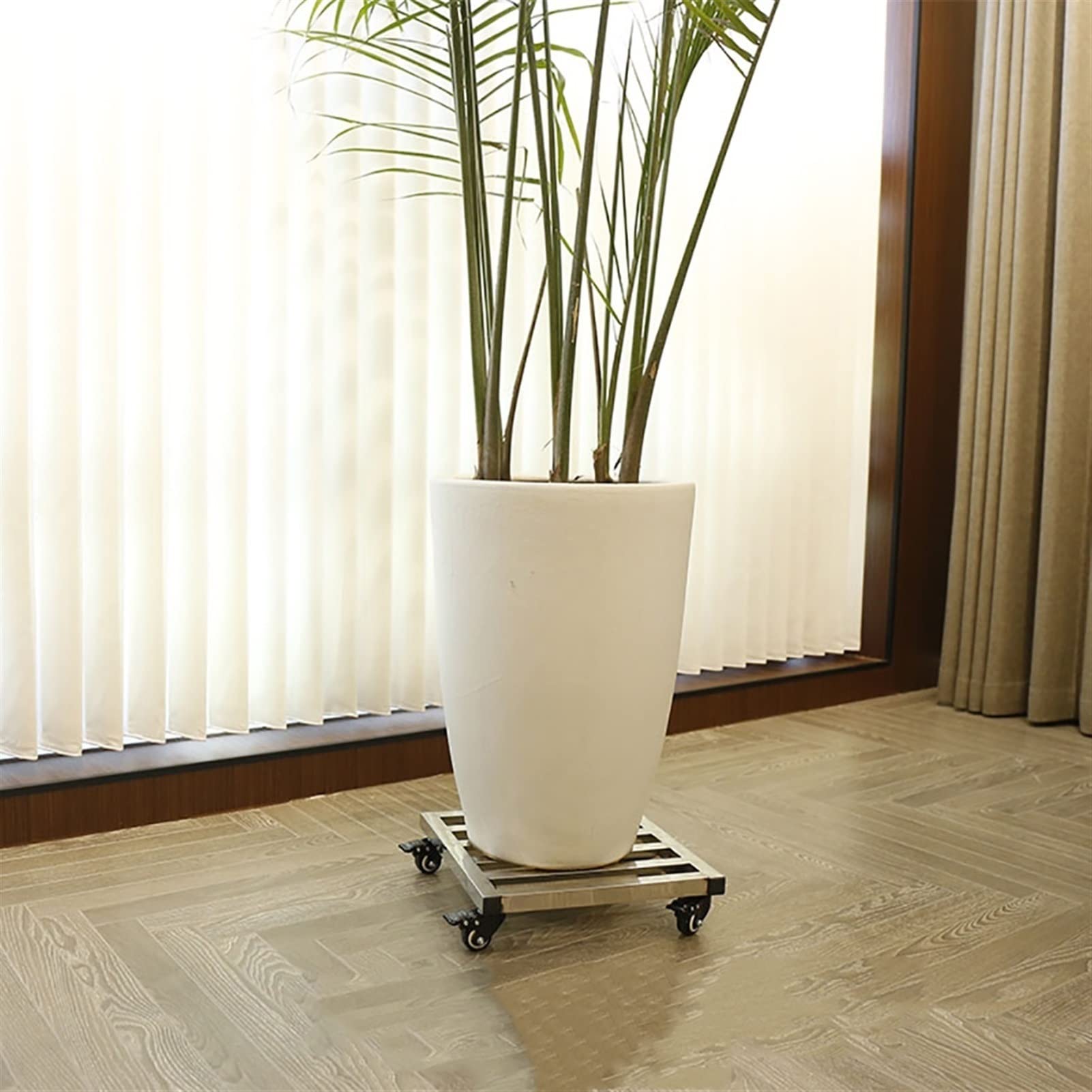 Carrello portavaso quadrato in acciaio inox con ruote, verde, 30 cm