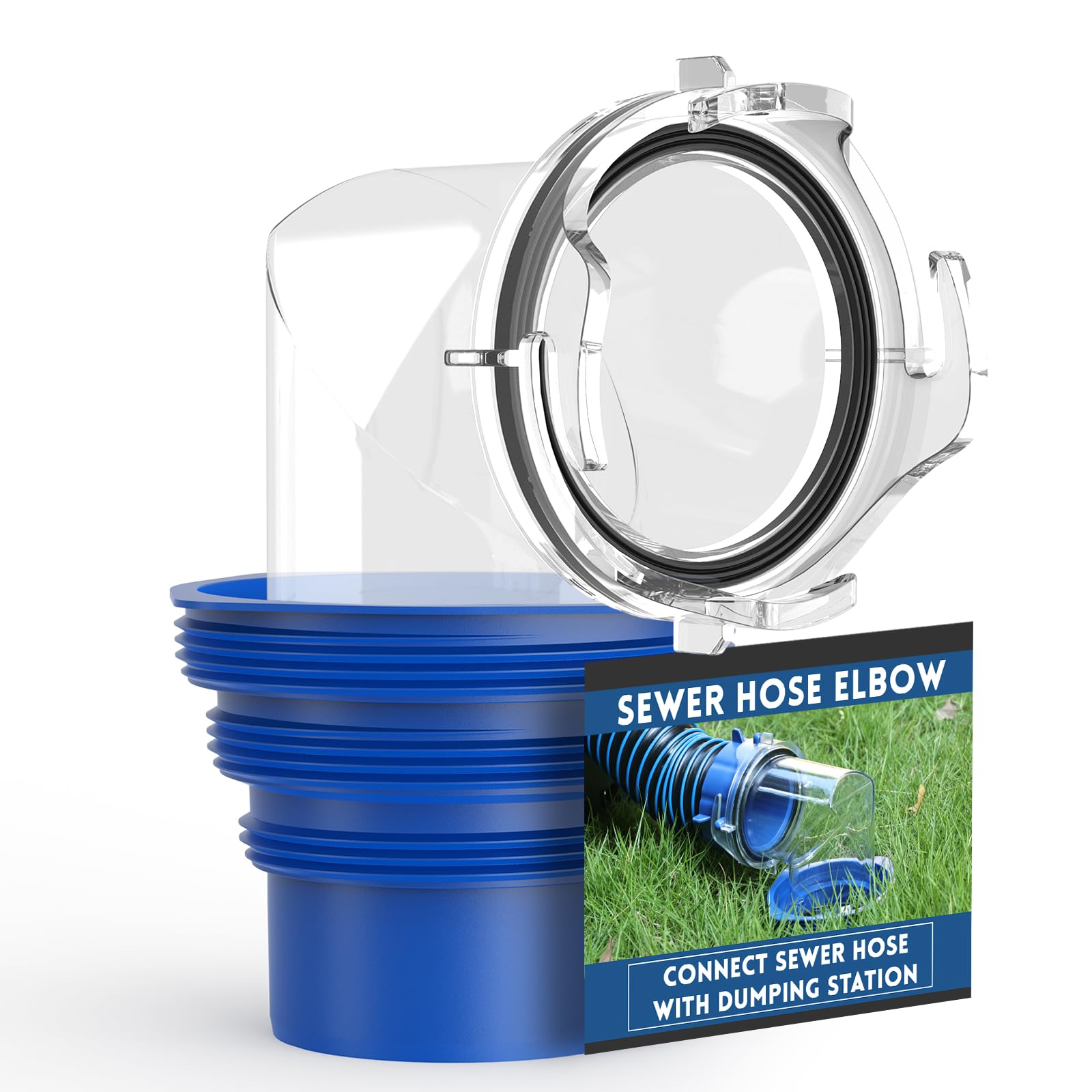 Photo 1 of DUMPMAN RV Sewer Hose Elbow, Clear 4-in-1 Sewer Hose Adapter, Easy Connecting Bayonet Fitting, RV Sewer Drain Lock with Leak-free Gasket, 90 Degree Design