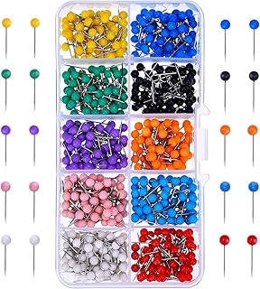 Aruiteng 500 Pieces Map Push Pins Map Tacks Plastic Round Head Tacks with Steel Points, 1/8 Inch, 10 Colors AruitengTR065 ...
