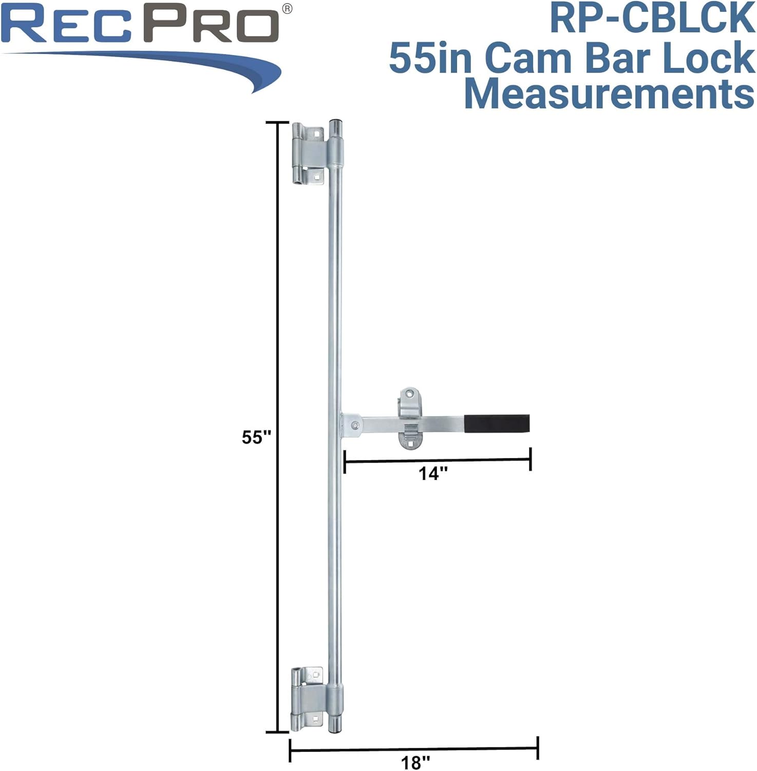 RecPro Cam Bar Lock Kit | Heavy-Duty Zinc Steel Lock with Handle & Hinges | Secure Doors, Trailers, Garages, or Windows | Sturdy, Easy-to-Use Locking System (55 inches)