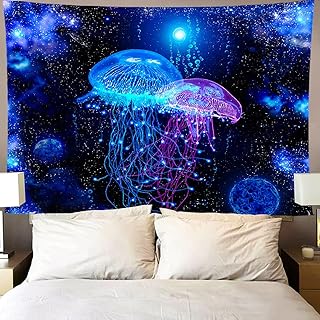 Koonafy クラゲ タペストリー 壁掛け 装飾画 多彩 5種選べ サイケデリッククラゲ 水母 海底 深海 魔法の森 海中生物 仮窓外世界 壁ポスター 部屋飾り 多機能 おしゃれ 人気 個性プレゼント 150x130cm (A)